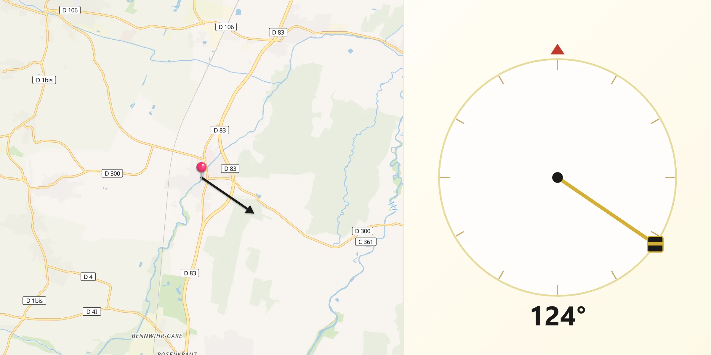 Direction vers la Qibla depuis Ostheim