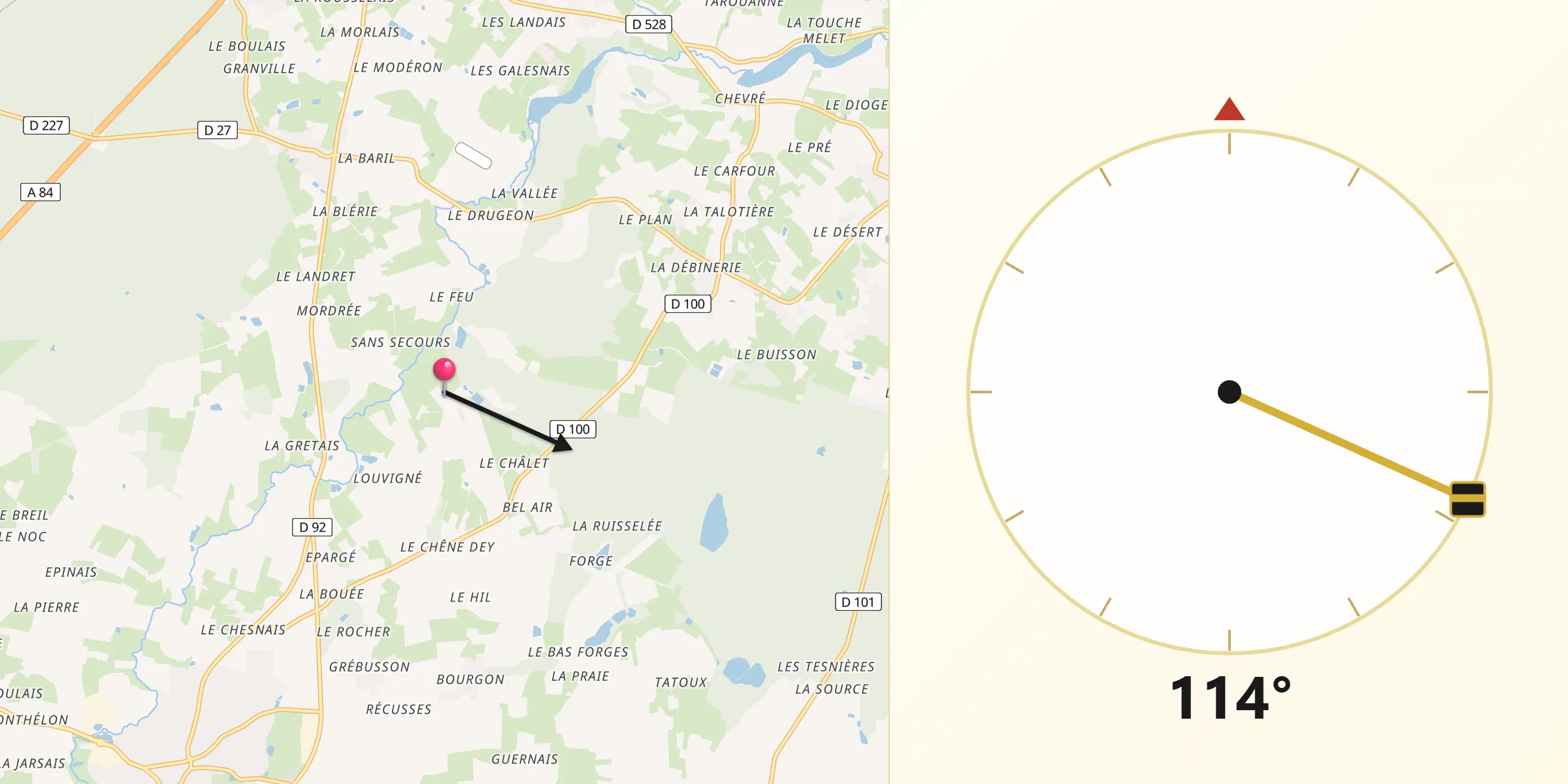 Direction vers la Qibla depuis Département d'Ille-et-Vilaine