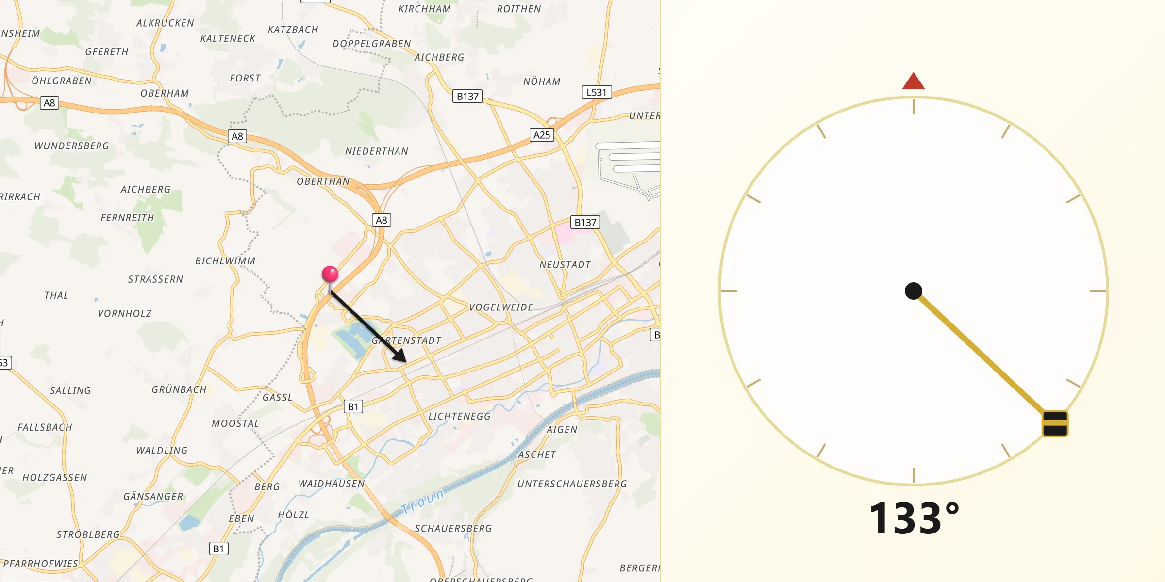 Qibla-Richtung von Wimpassing