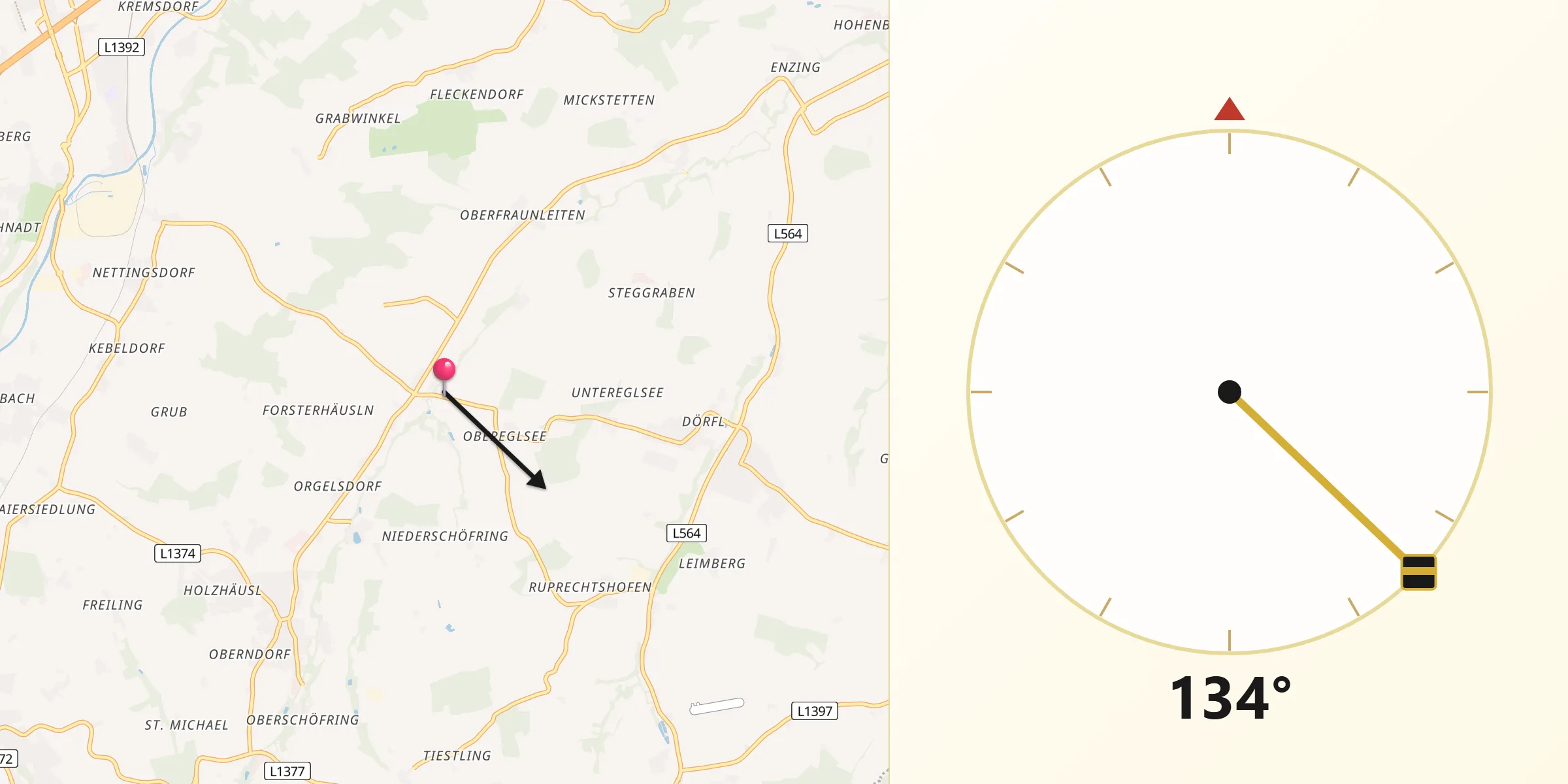 Qibla-Richtung von Politischer Bezirk Linz-Land