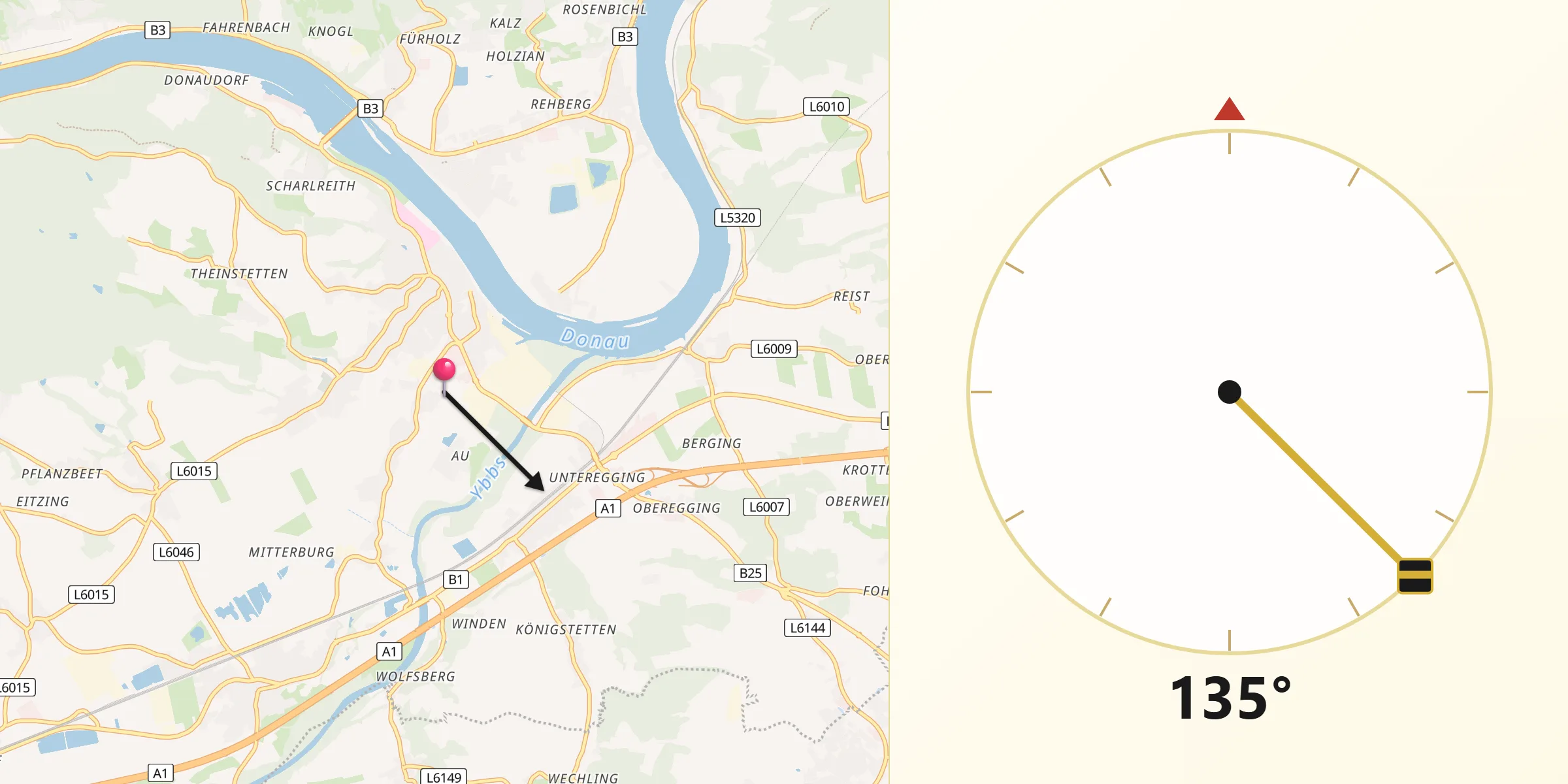 Qibla-Richtung von Ybbs an der Donau