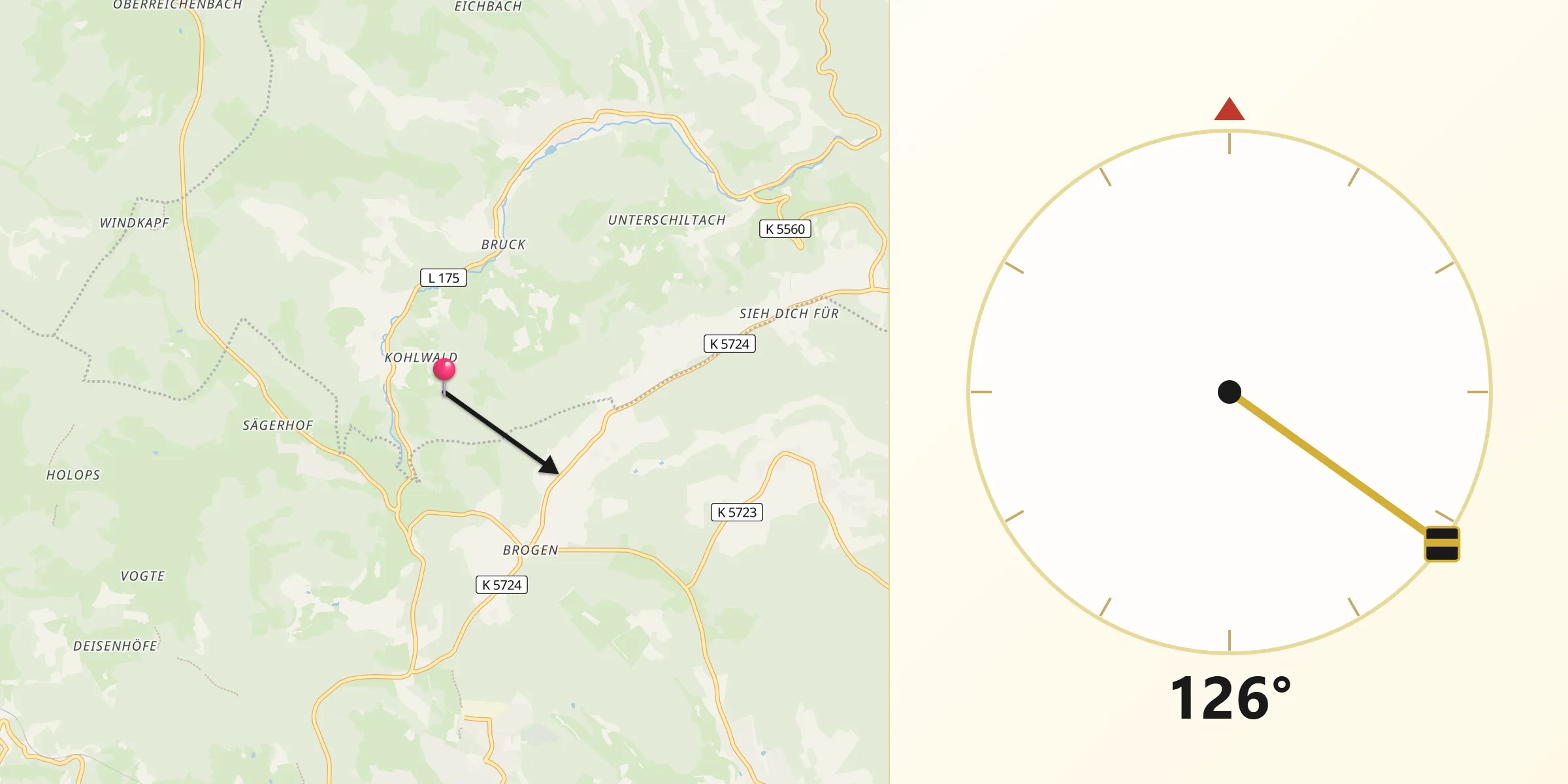 Qibla-Richtung von Freiburg Region