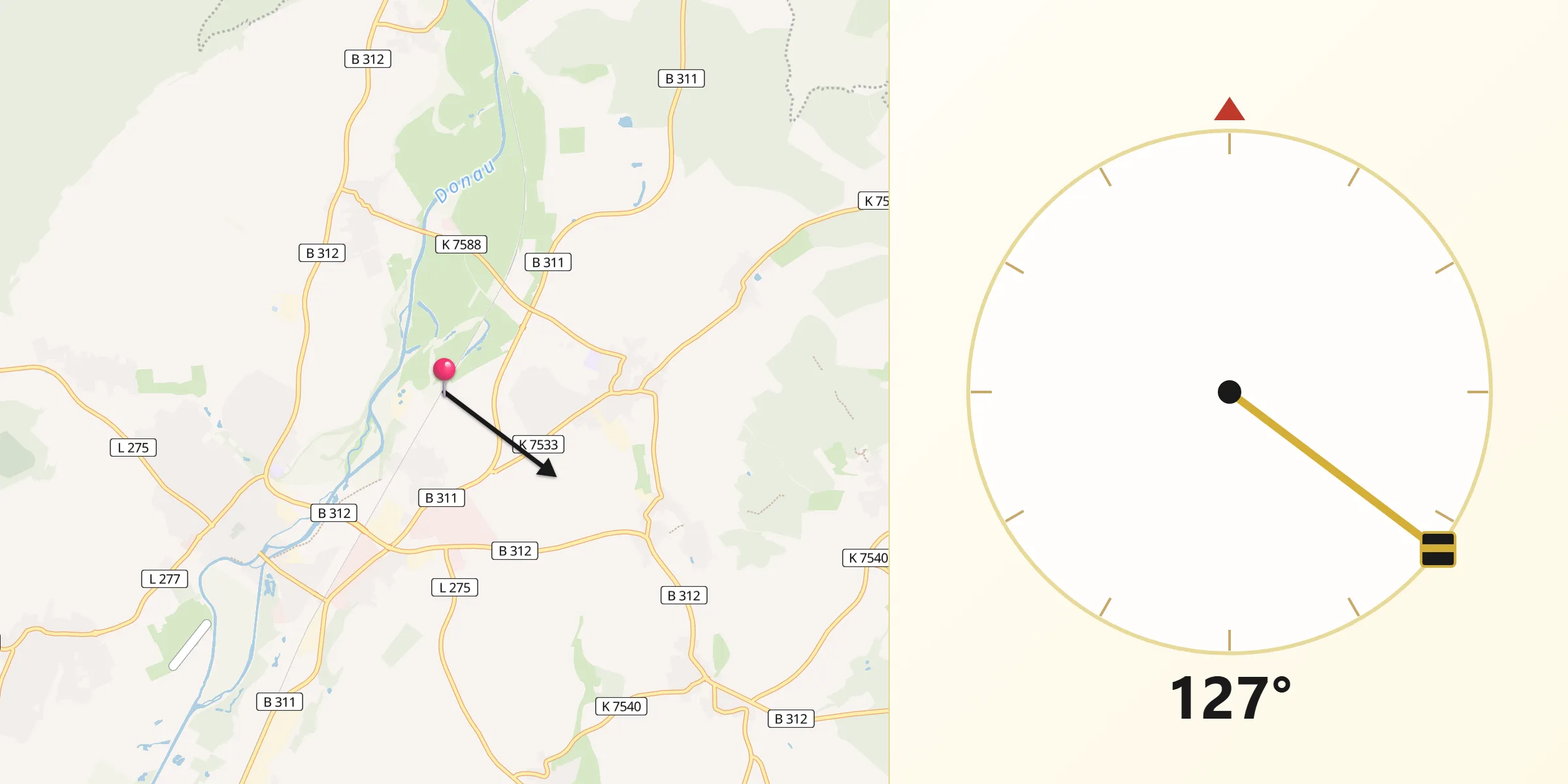 Qibla-Richtung von Tübingen Region
