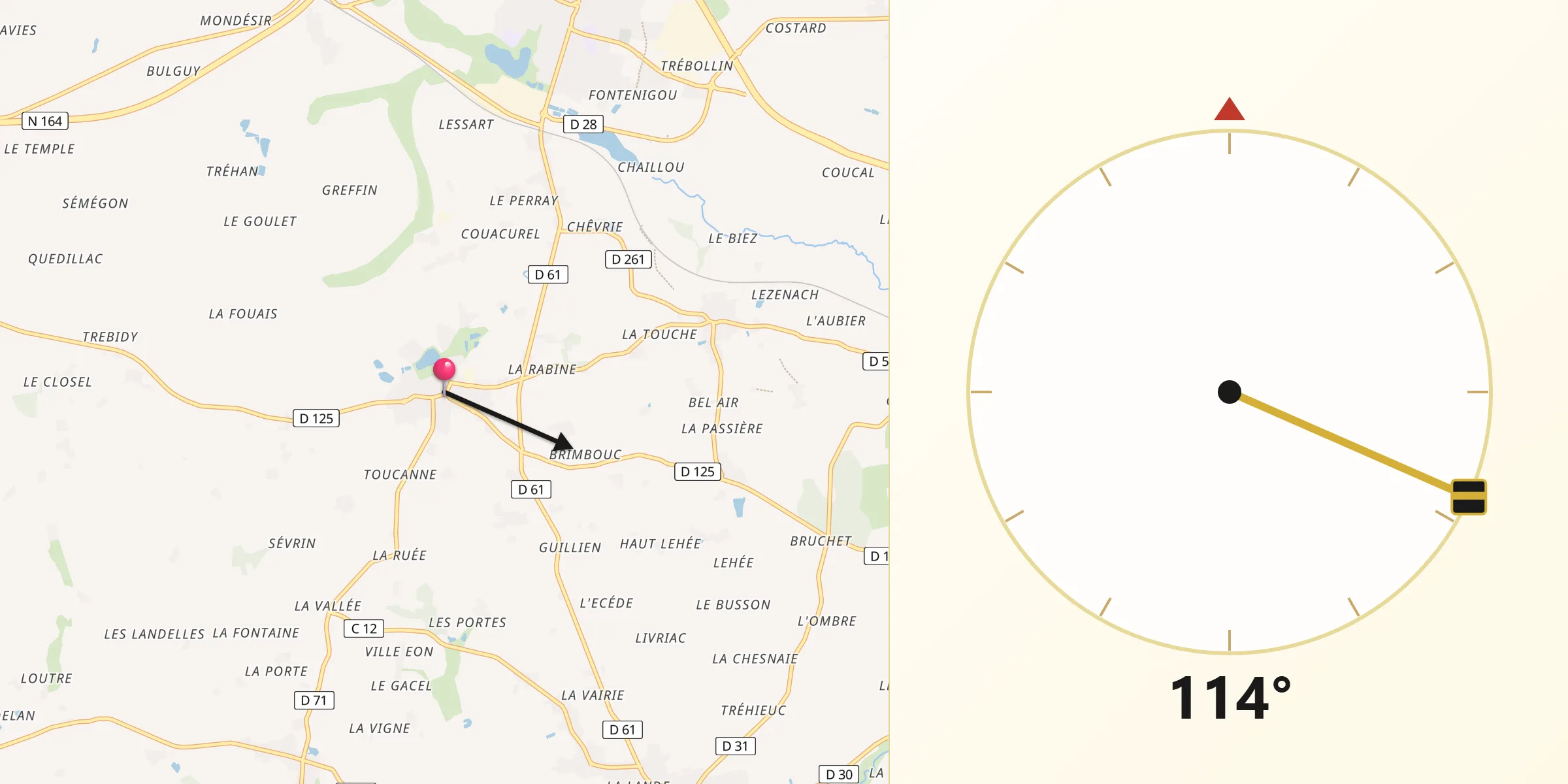 Direction vers la Qibla depuis Boisgervilly