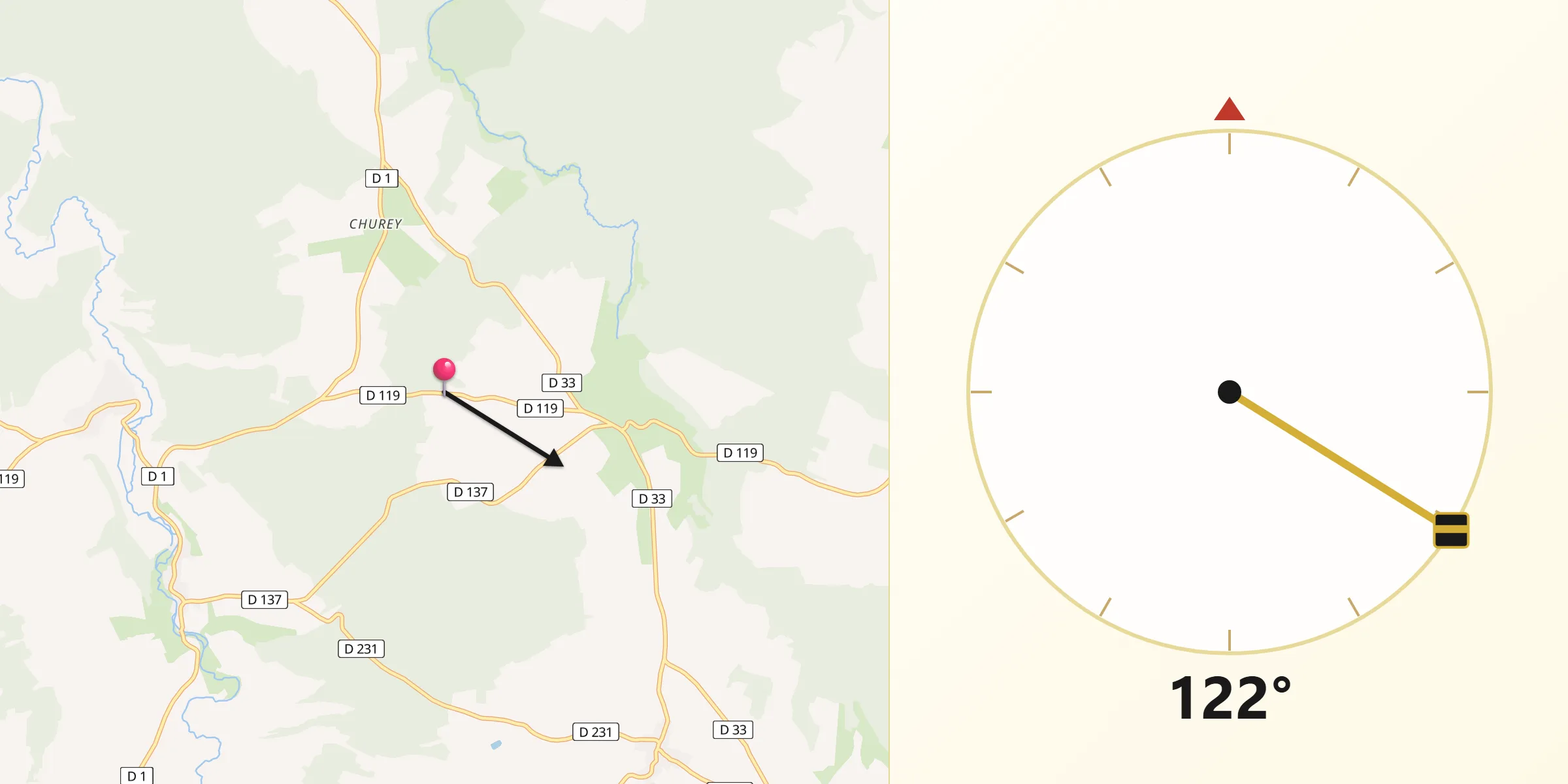 Direction vers la Qibla depuis Consigny