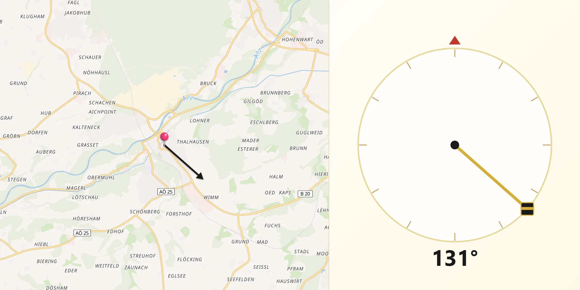 Qibla-Richtung von Burgkirchen an der Alz