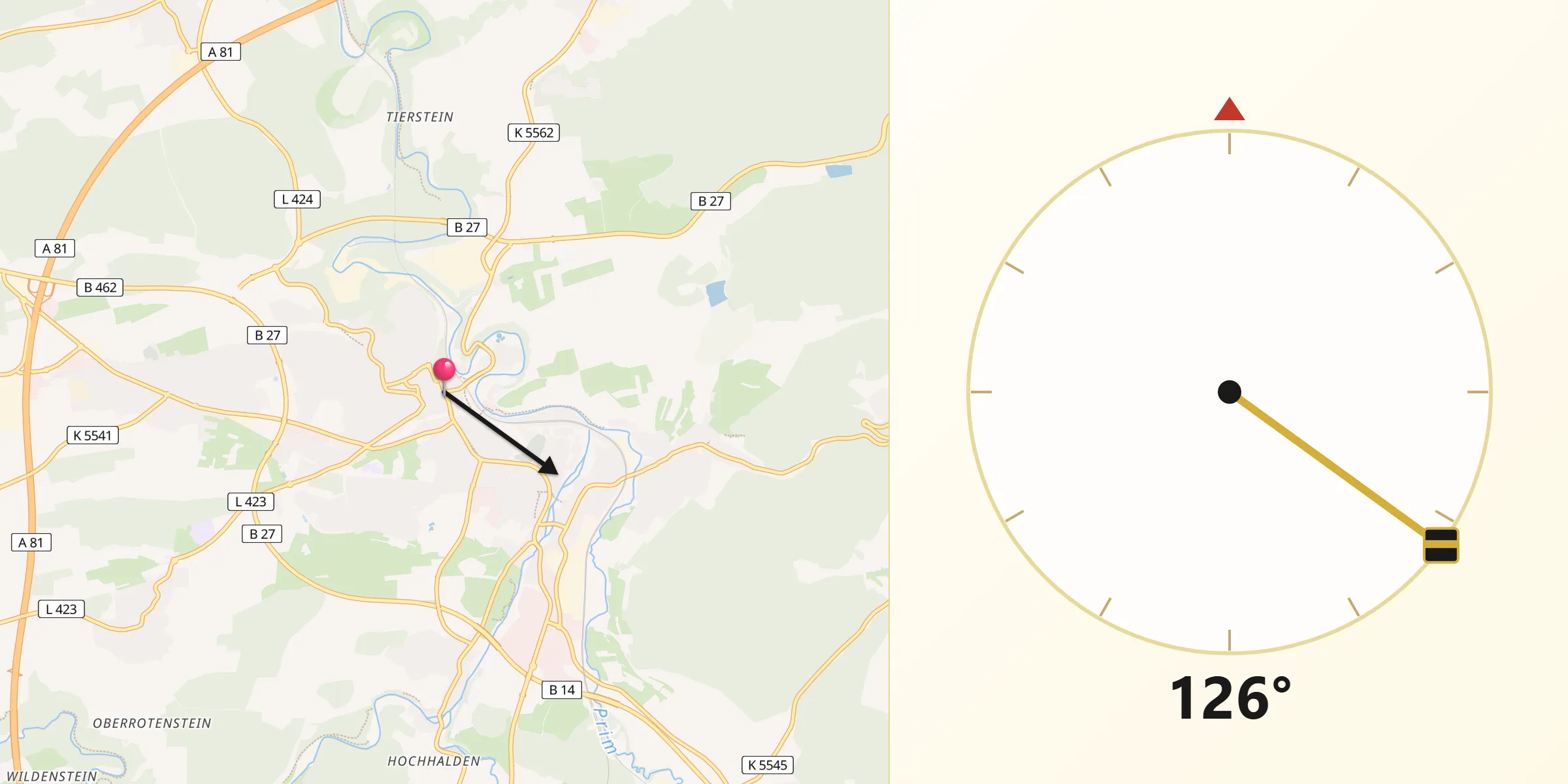 Qibla-Richtung von Rottweil