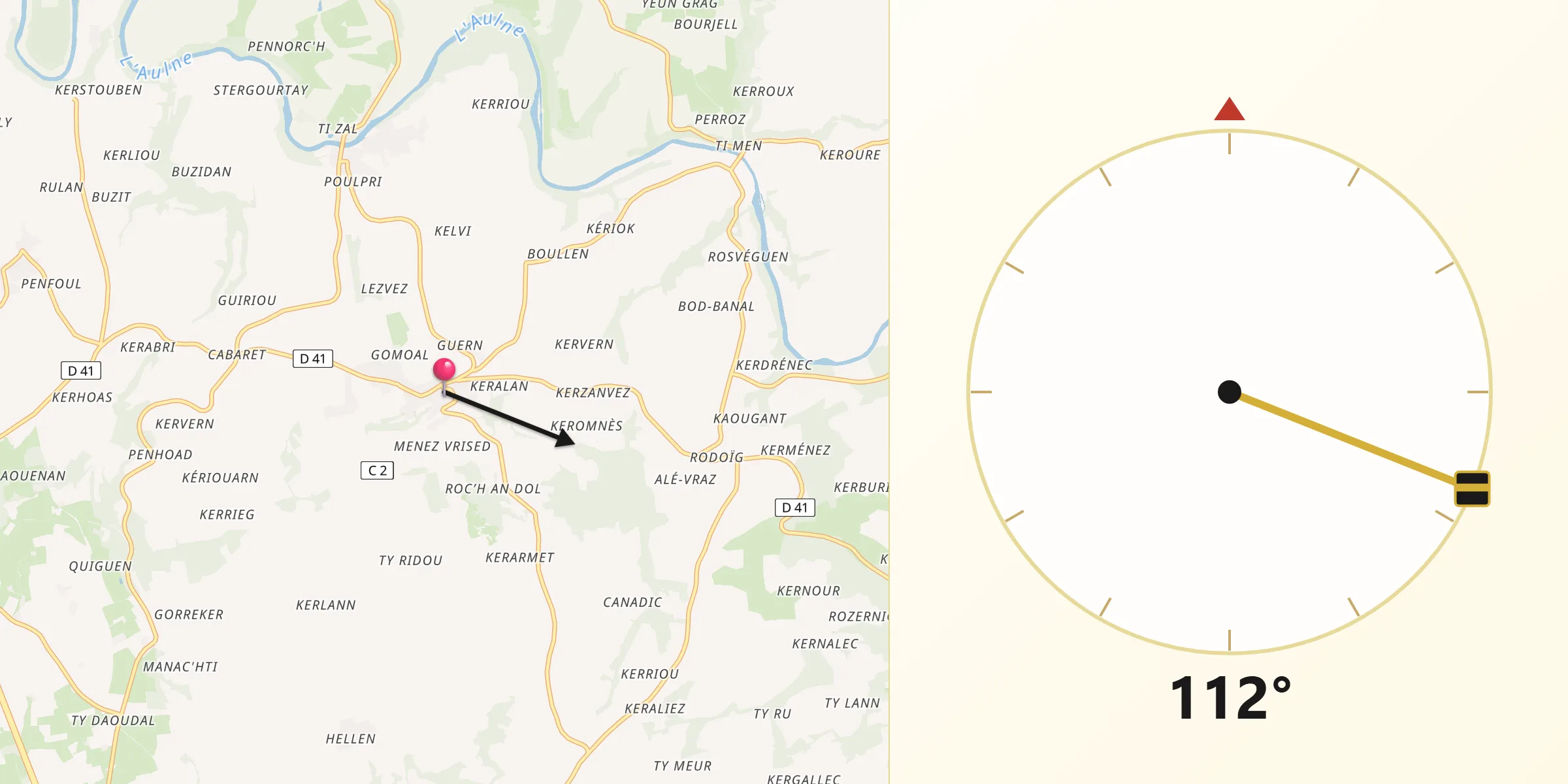 Direction vers la Qibla depuis Gouézec