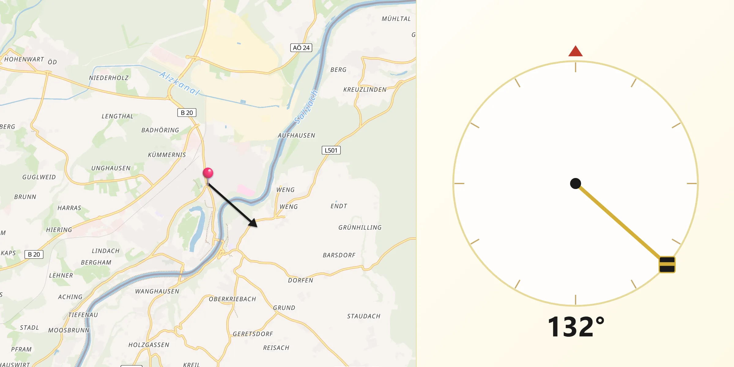 Qibla-Richtung von Burghausen