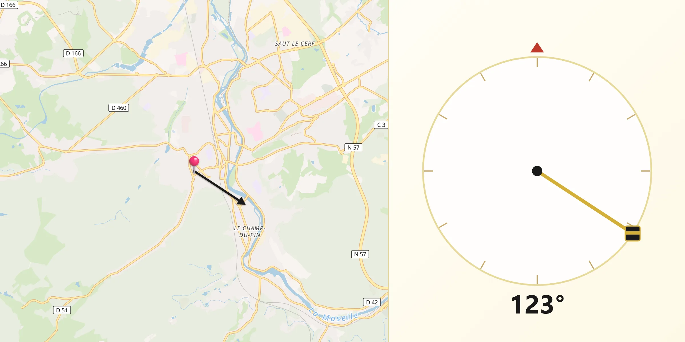Direction vers la Qibla depuis Chantraine