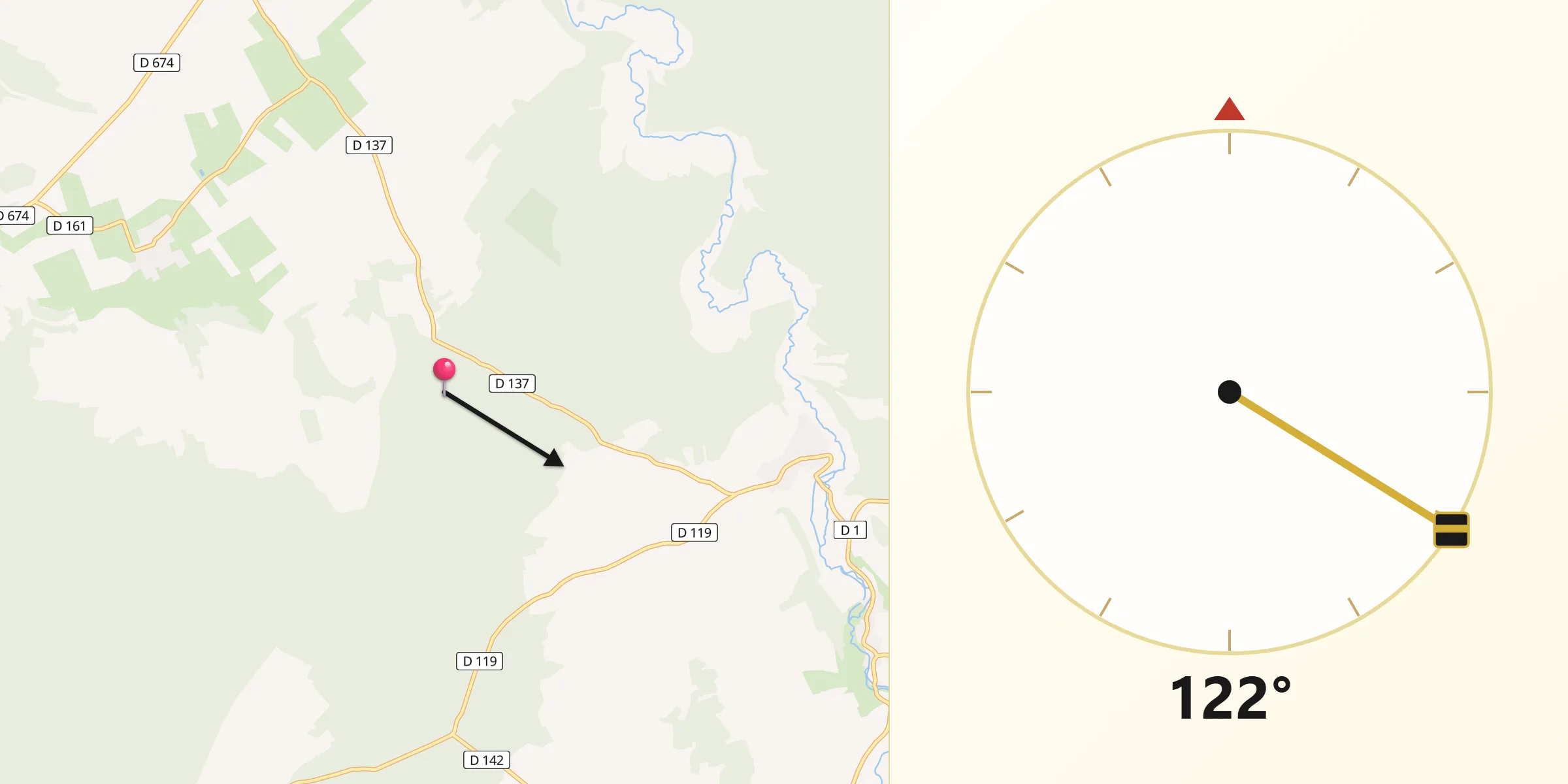 Direction vers la Qibla depuis Bourdons-sur-Rognon
