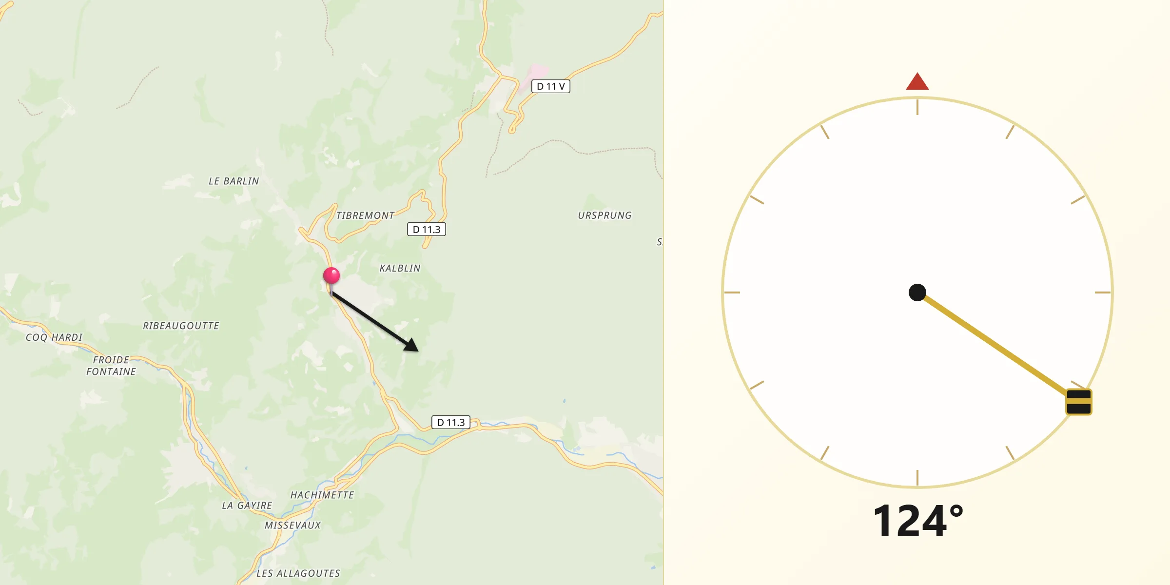 Direction vers la Qibla depuis Fréland