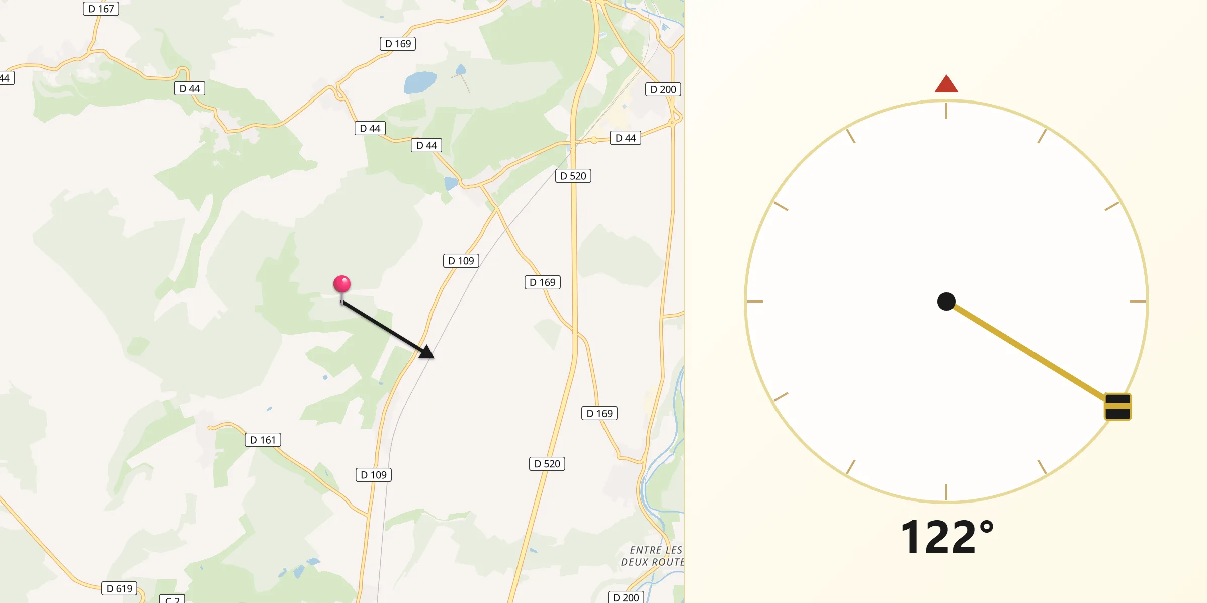 Direction vers la Qibla depuis Riaucourt