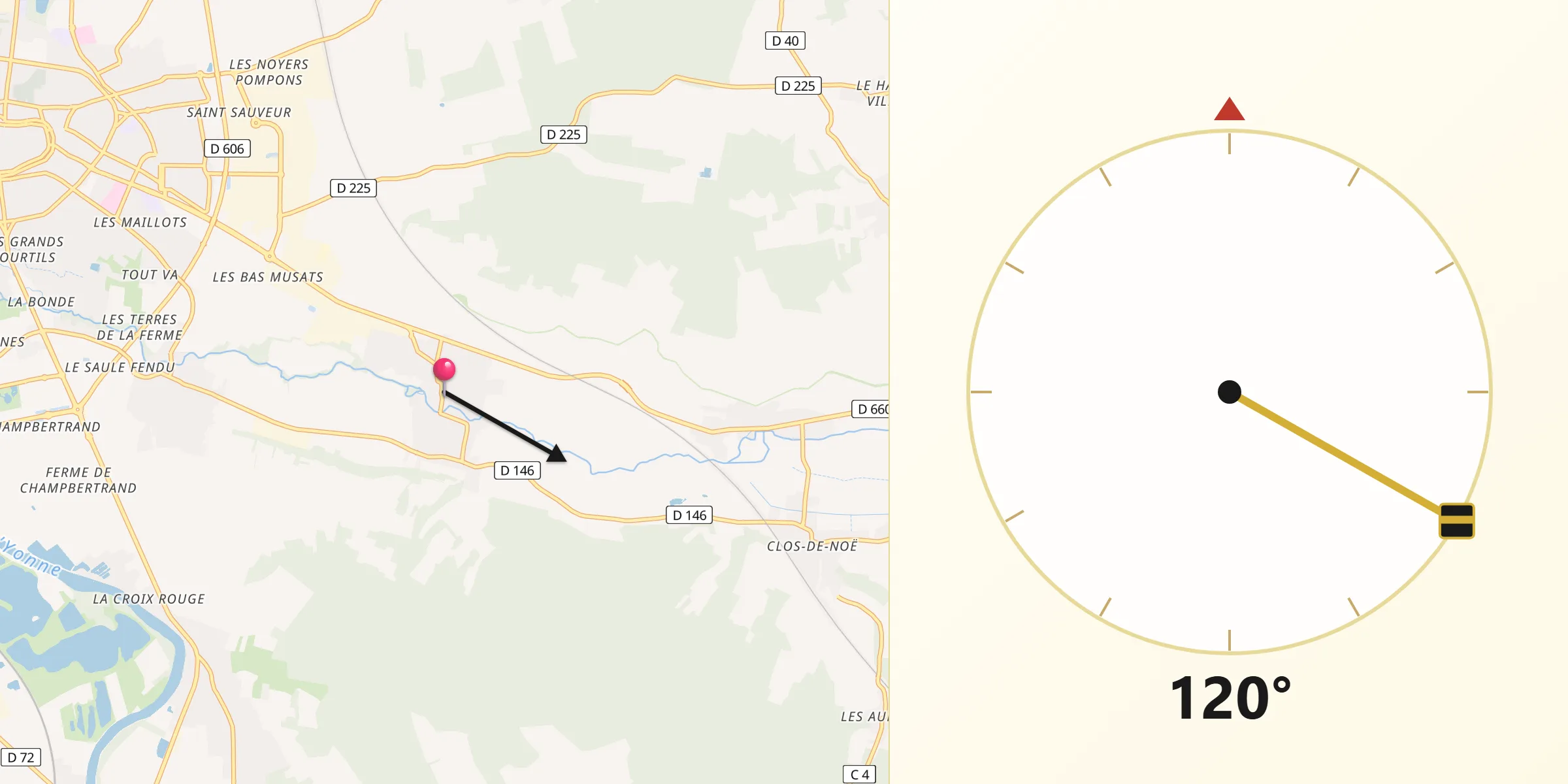 Direction vers la Qibla depuis Malay-le-Grand