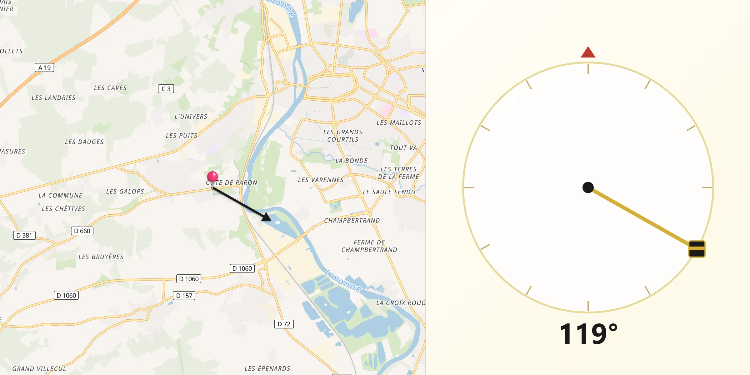 Direction vers la Qibla depuis Paron