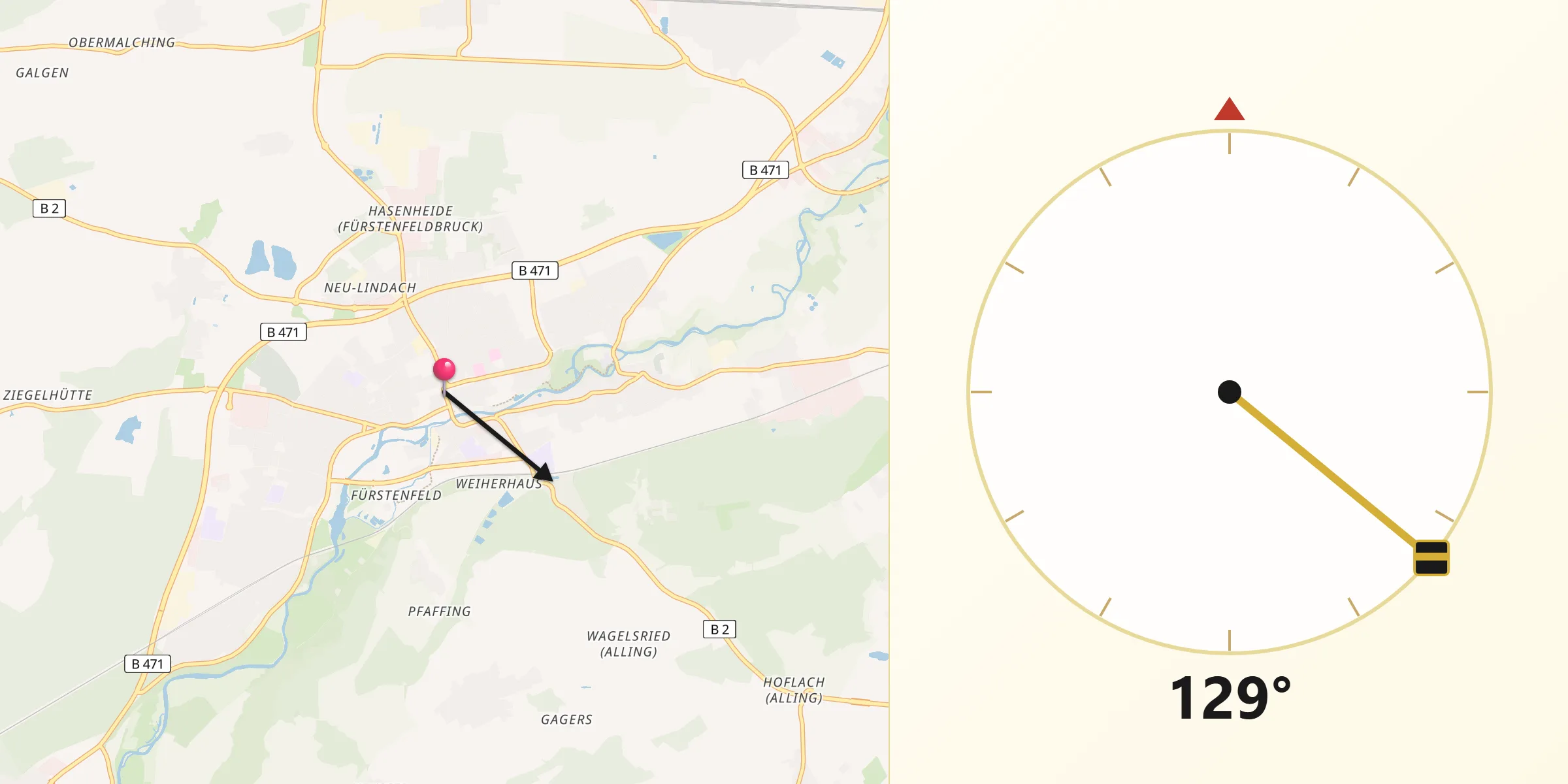 Qibla-Richtung von Fürstenfeldbruck