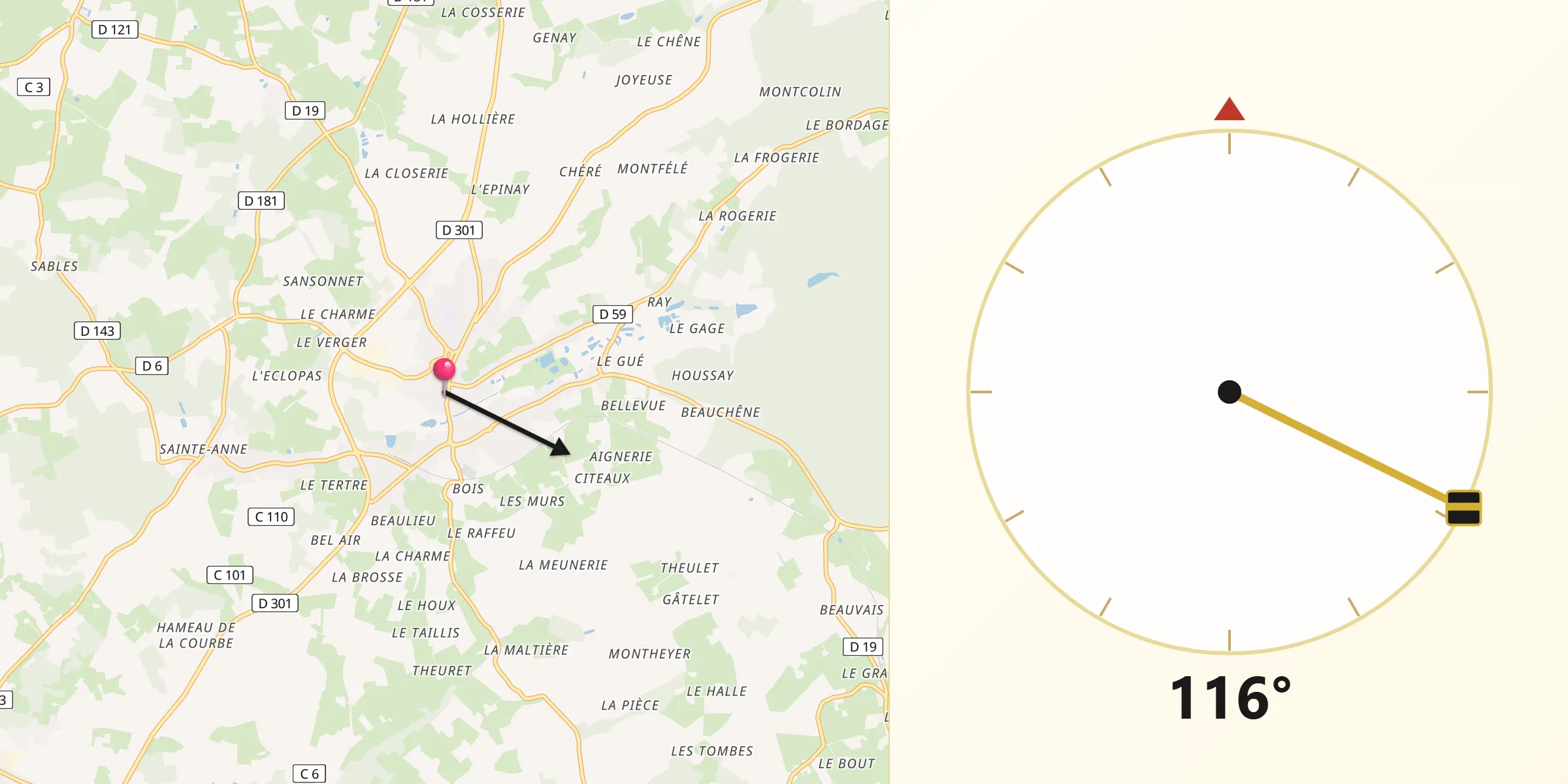 Direction vers la Qibla depuis Bonnétable