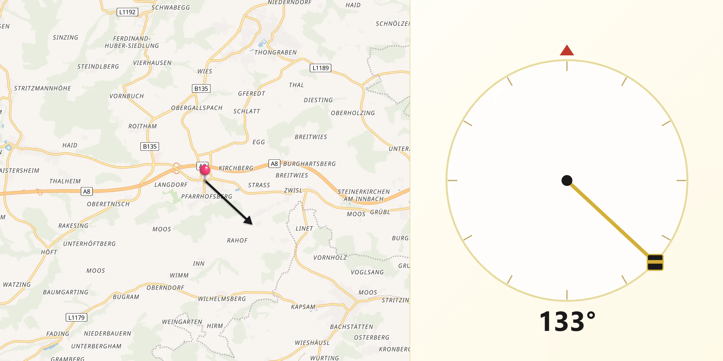 Qibla-Richtung von Meggenhofen