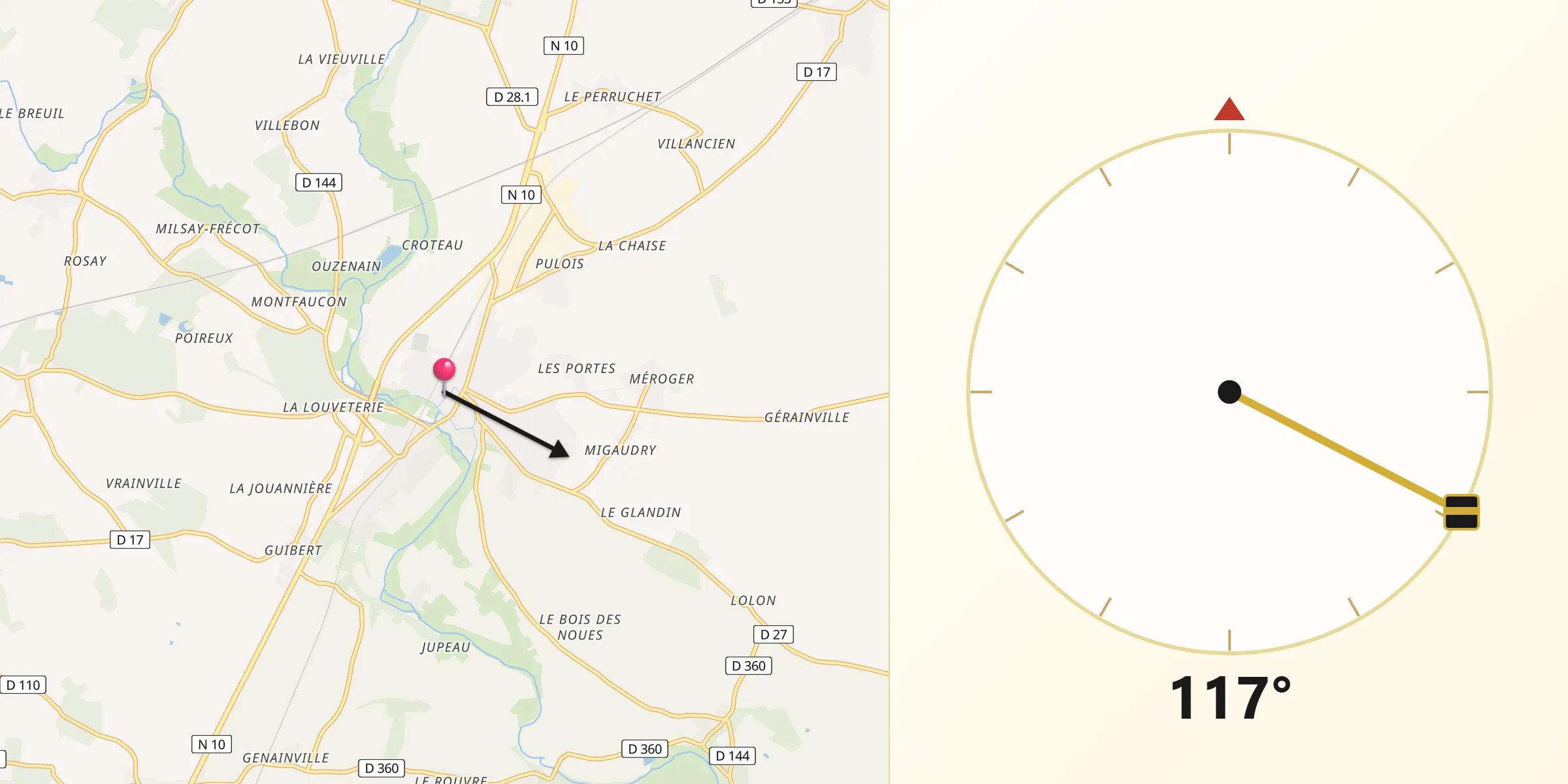 Direction vers la Qibla depuis Bonneval