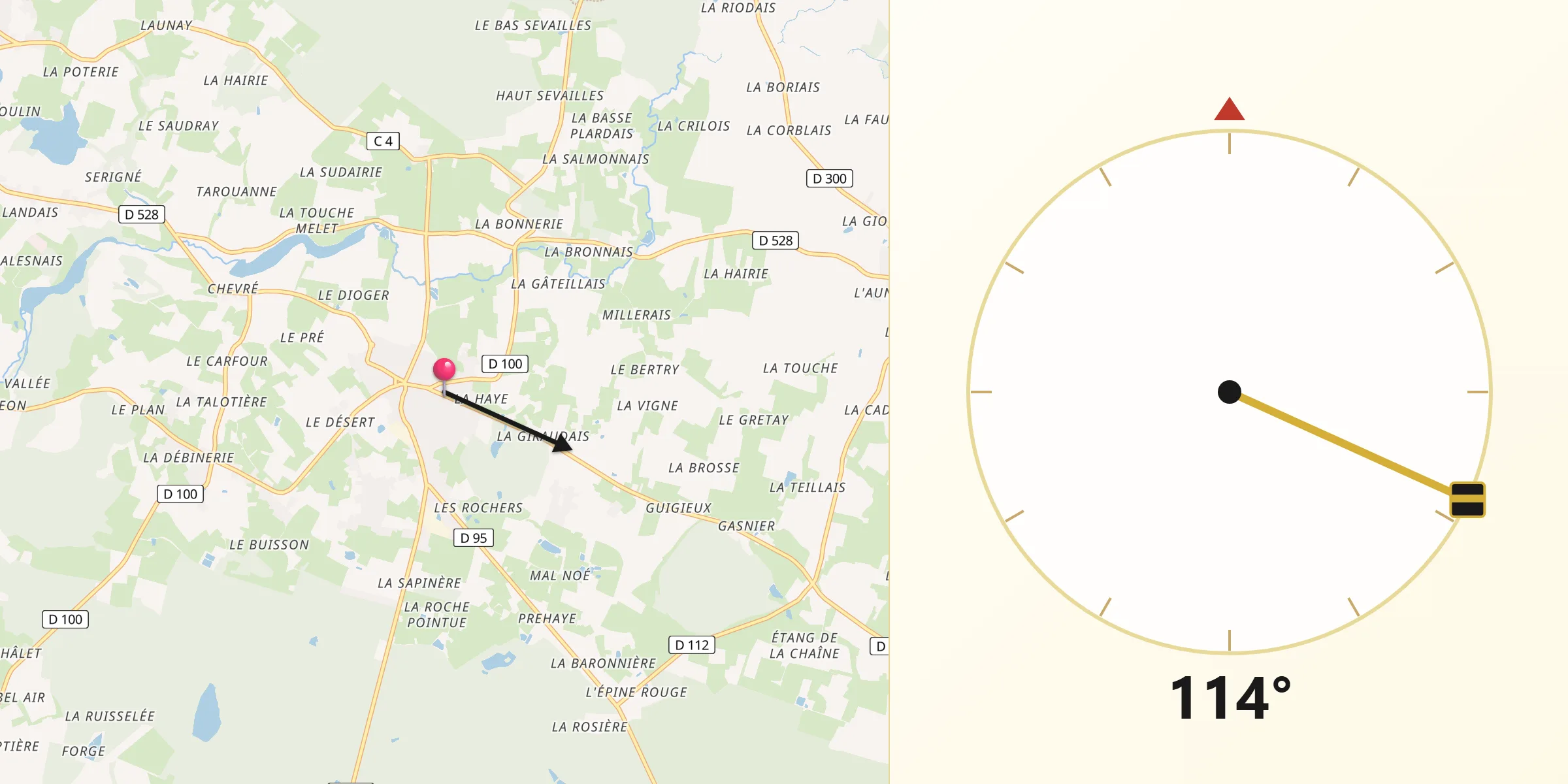 Direction vers la Qibla depuis La Bouëxière