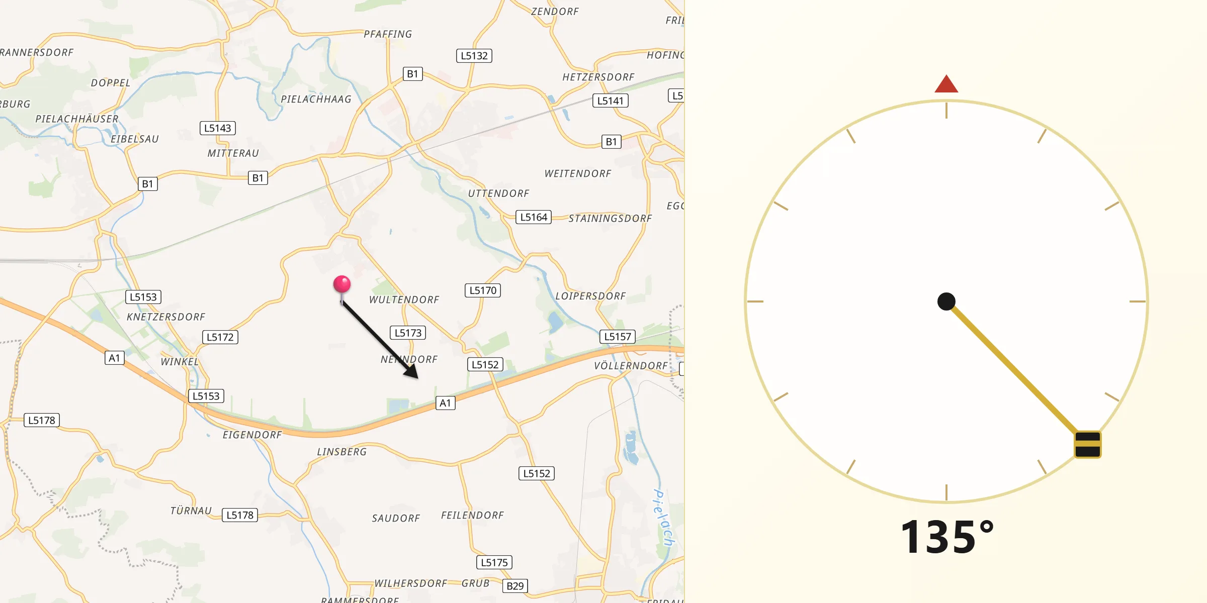 Qibla-Richtung von Markersdorf an der Pielach