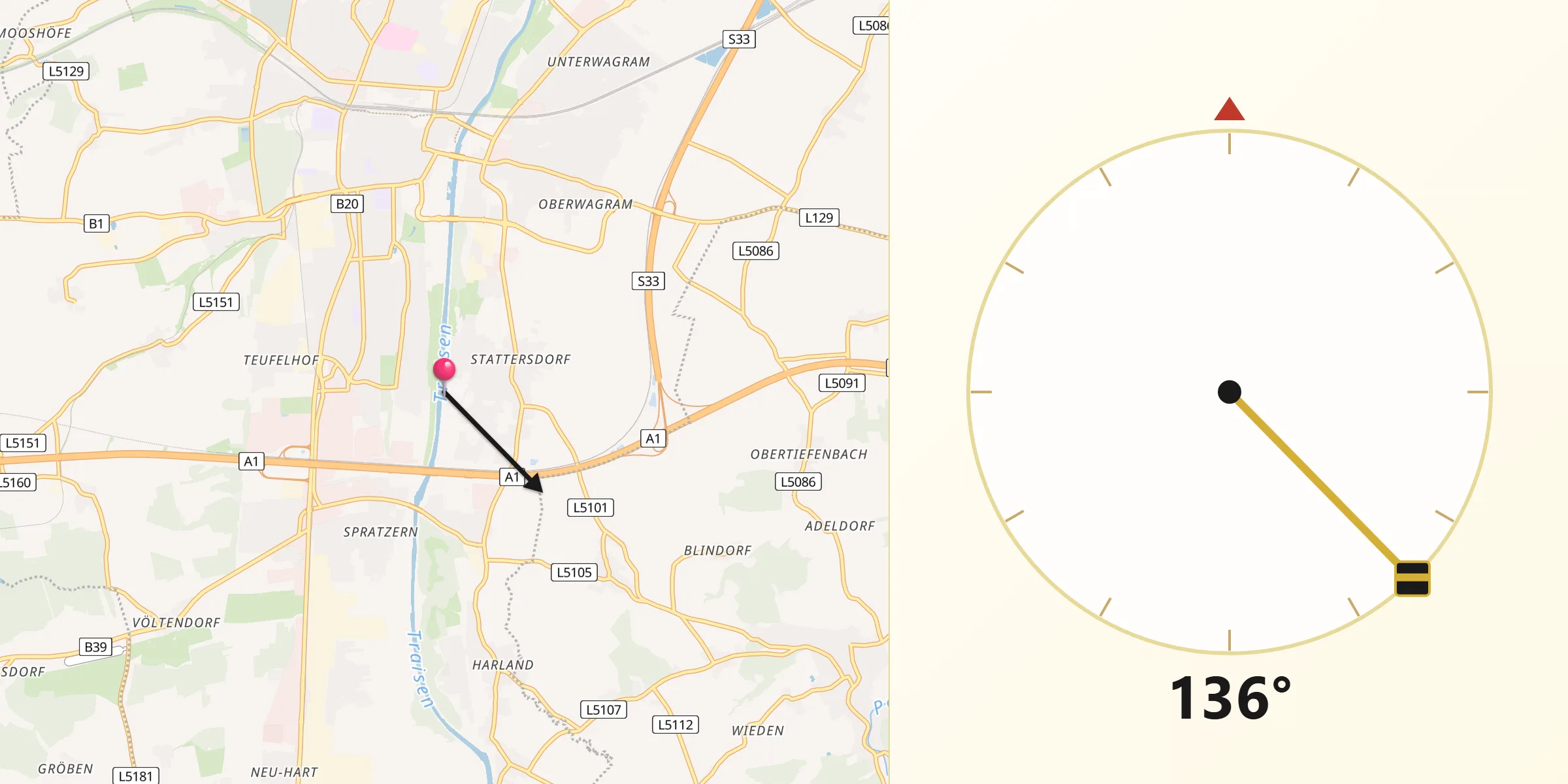Qibla-Richtung von Stattersdorf