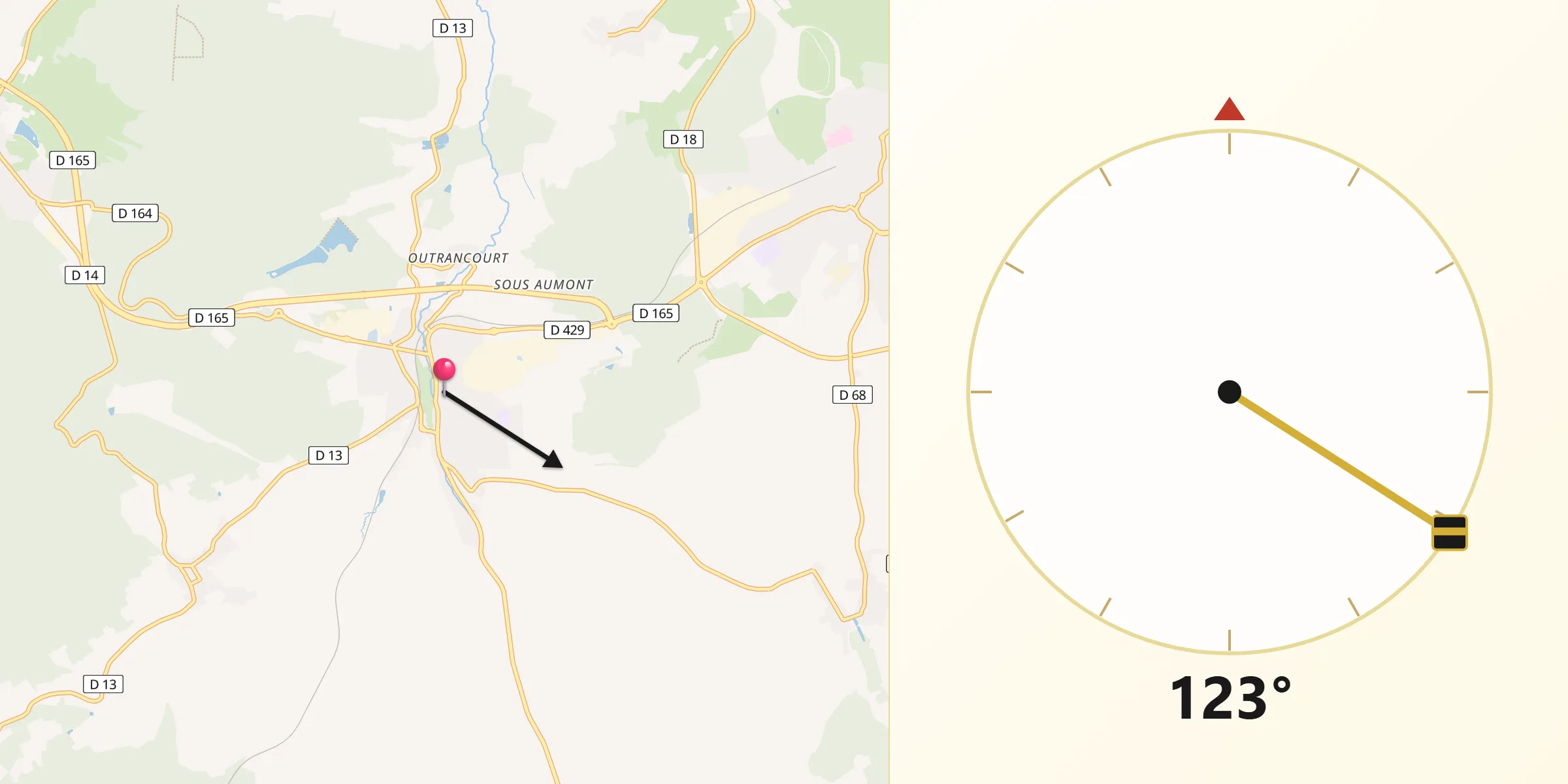 Direction vers la Qibla depuis Contrexéville