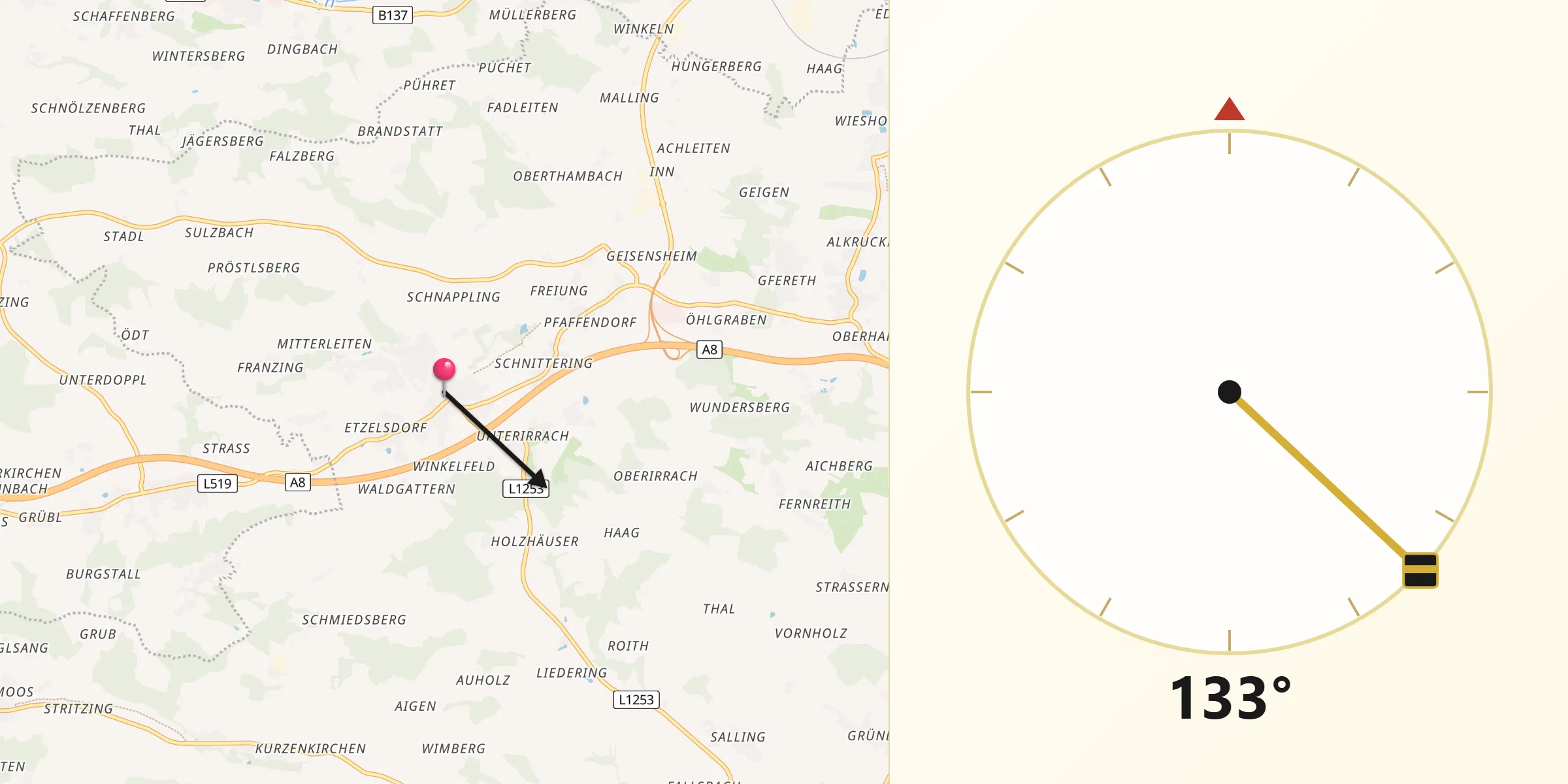 Qibla-Richtung von Pichl bei Wels