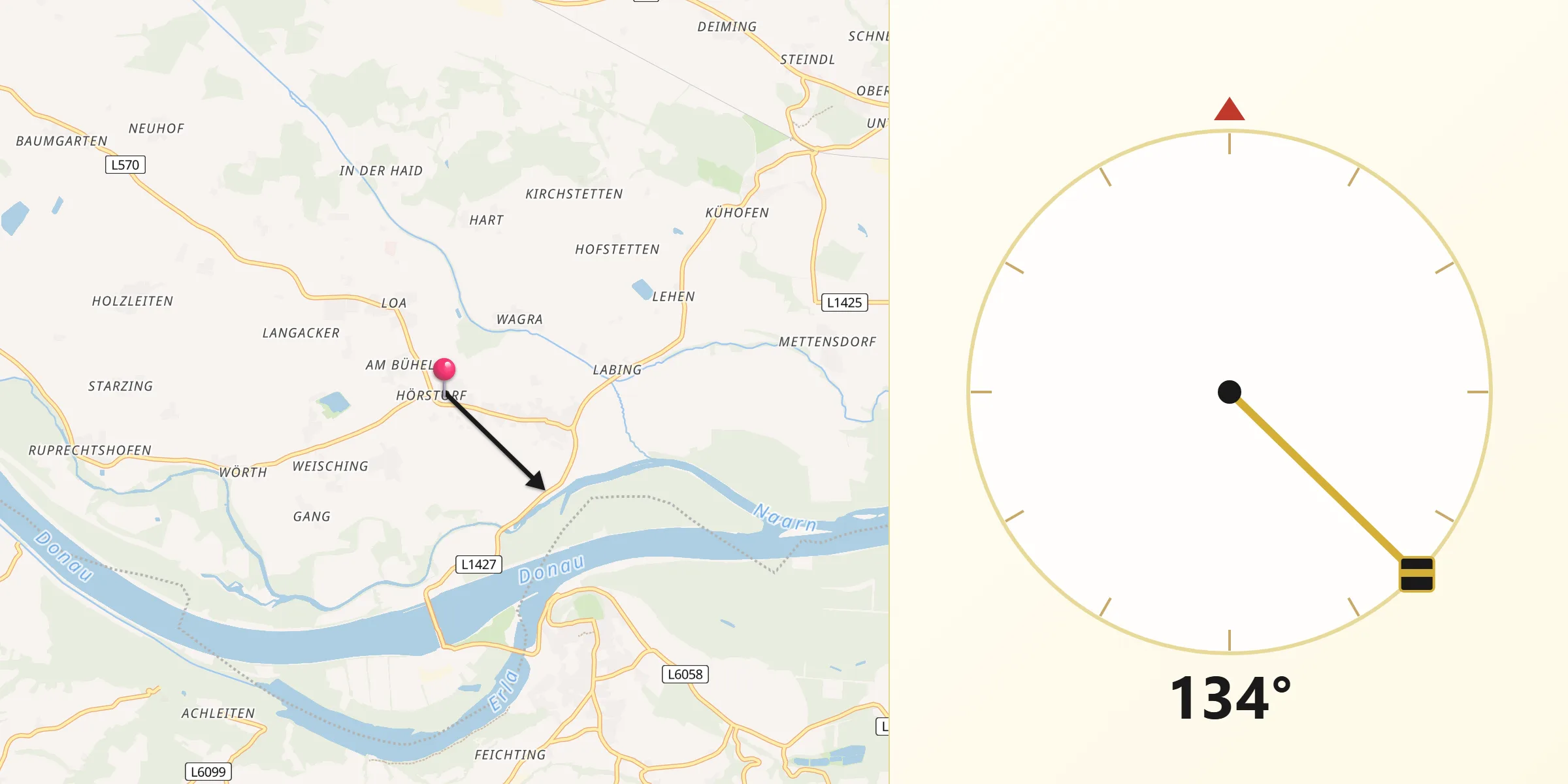 Qibla-Richtung von Mitterkirchen im Machland