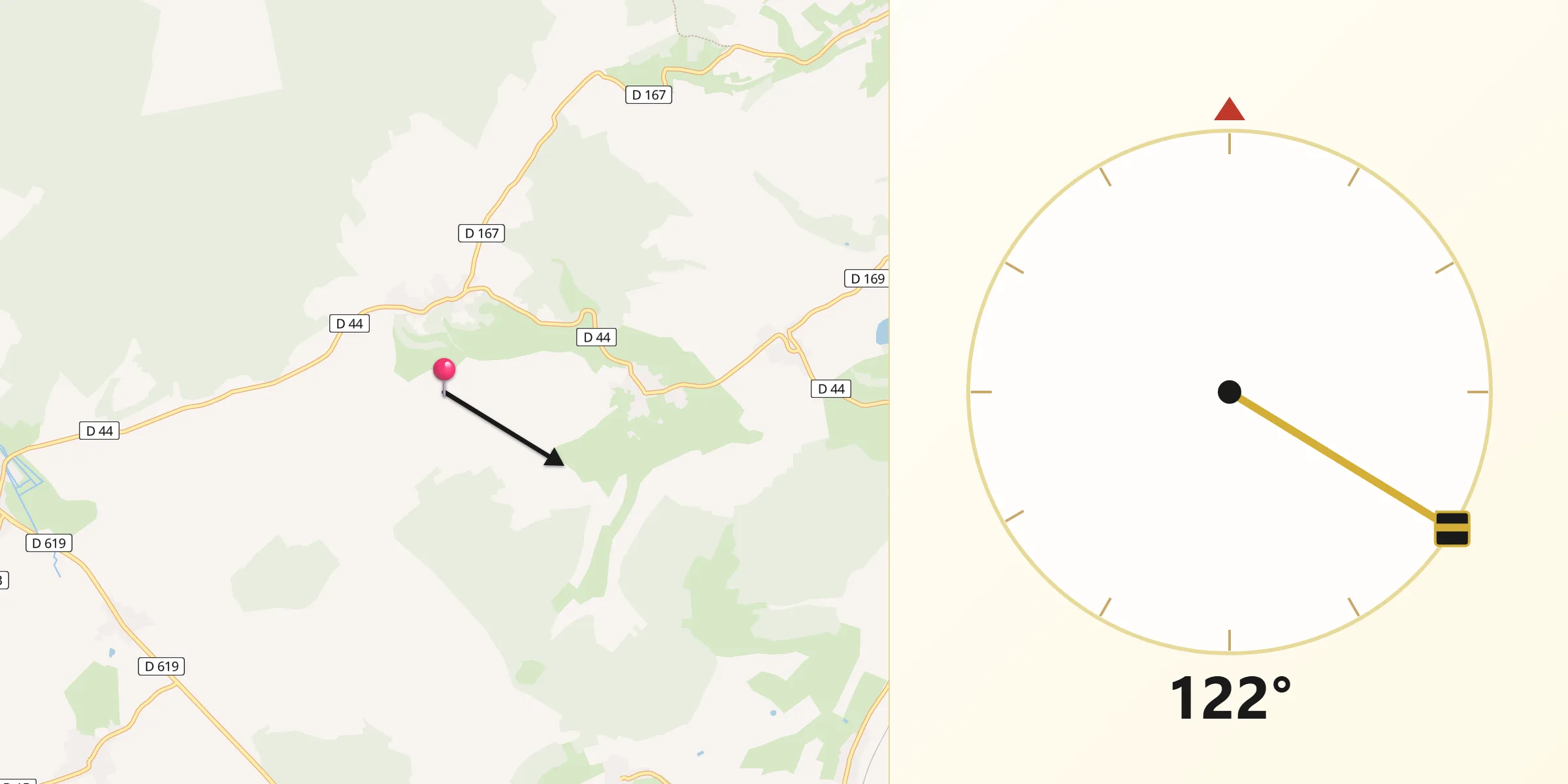 Direction vers la Qibla depuis Meures