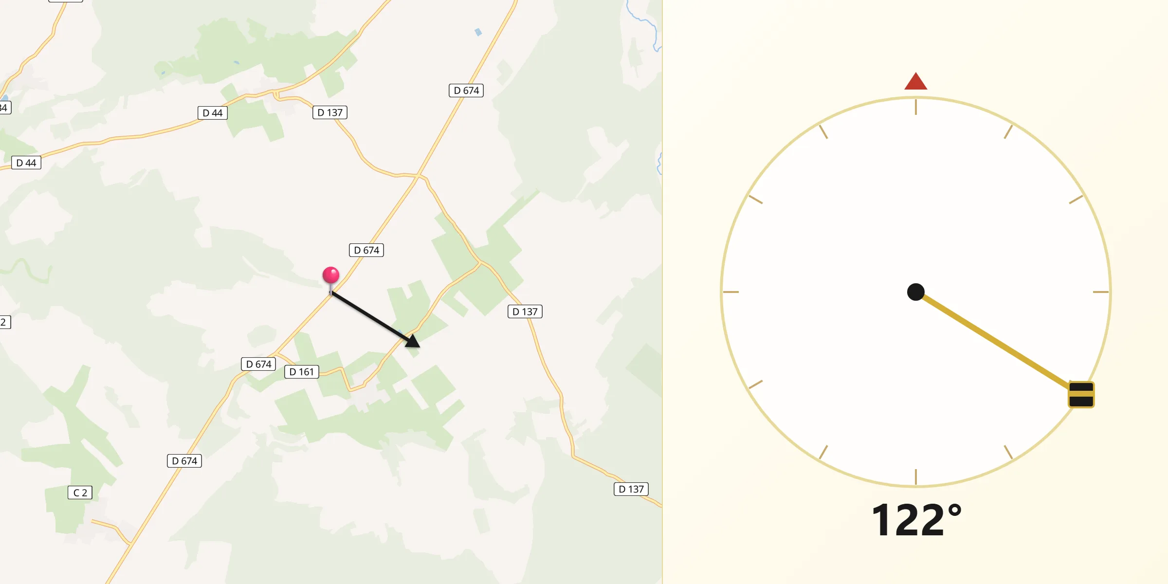 Direction vers la Qibla depuis Cirey-lès-Mareilles