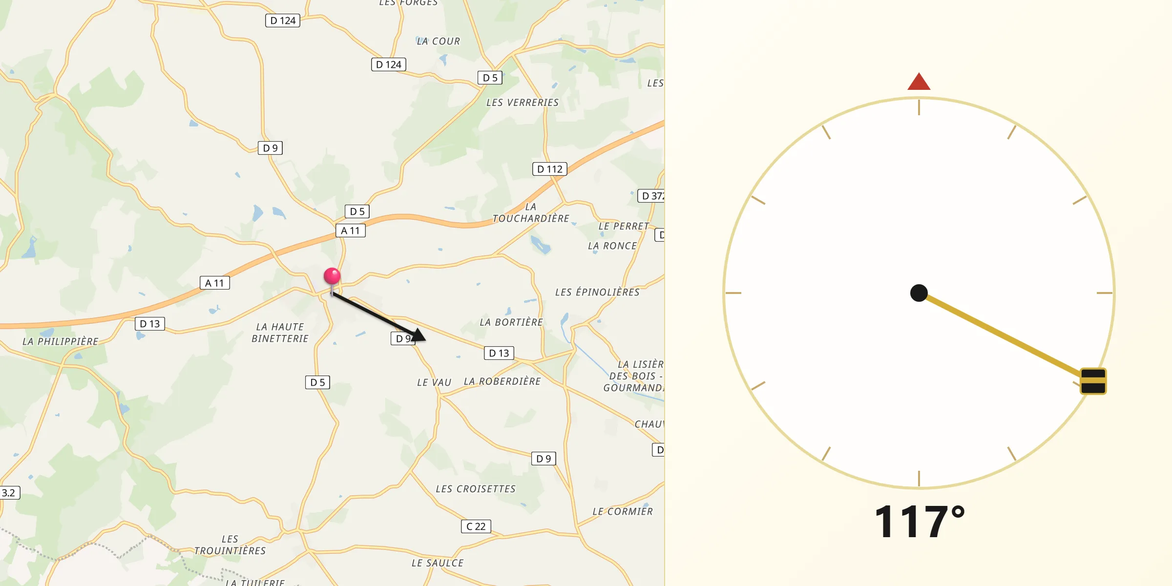 Direction vers la Qibla depuis Authon-du-Perche