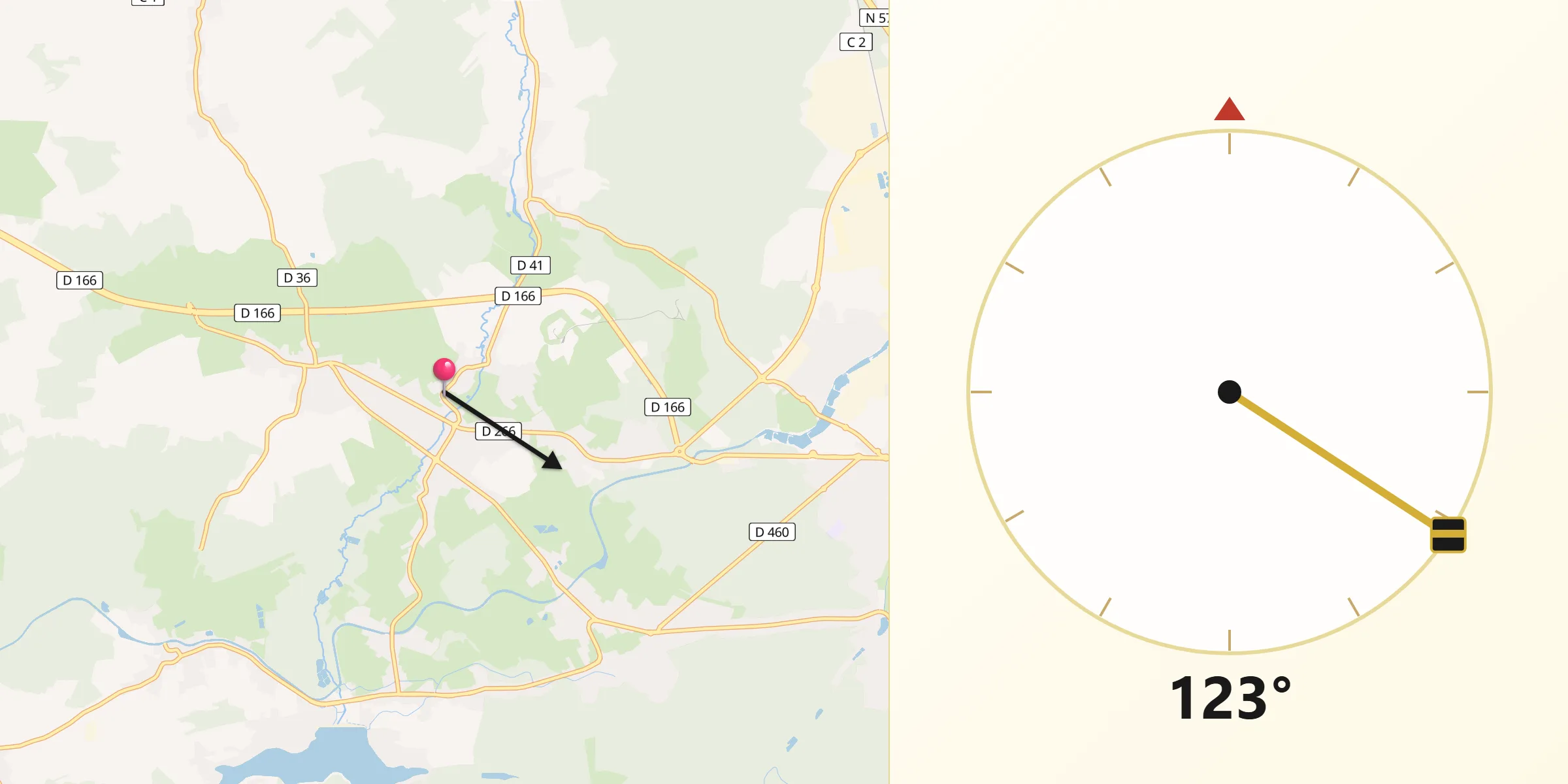 Direction vers la Qibla depuis Uxegney
