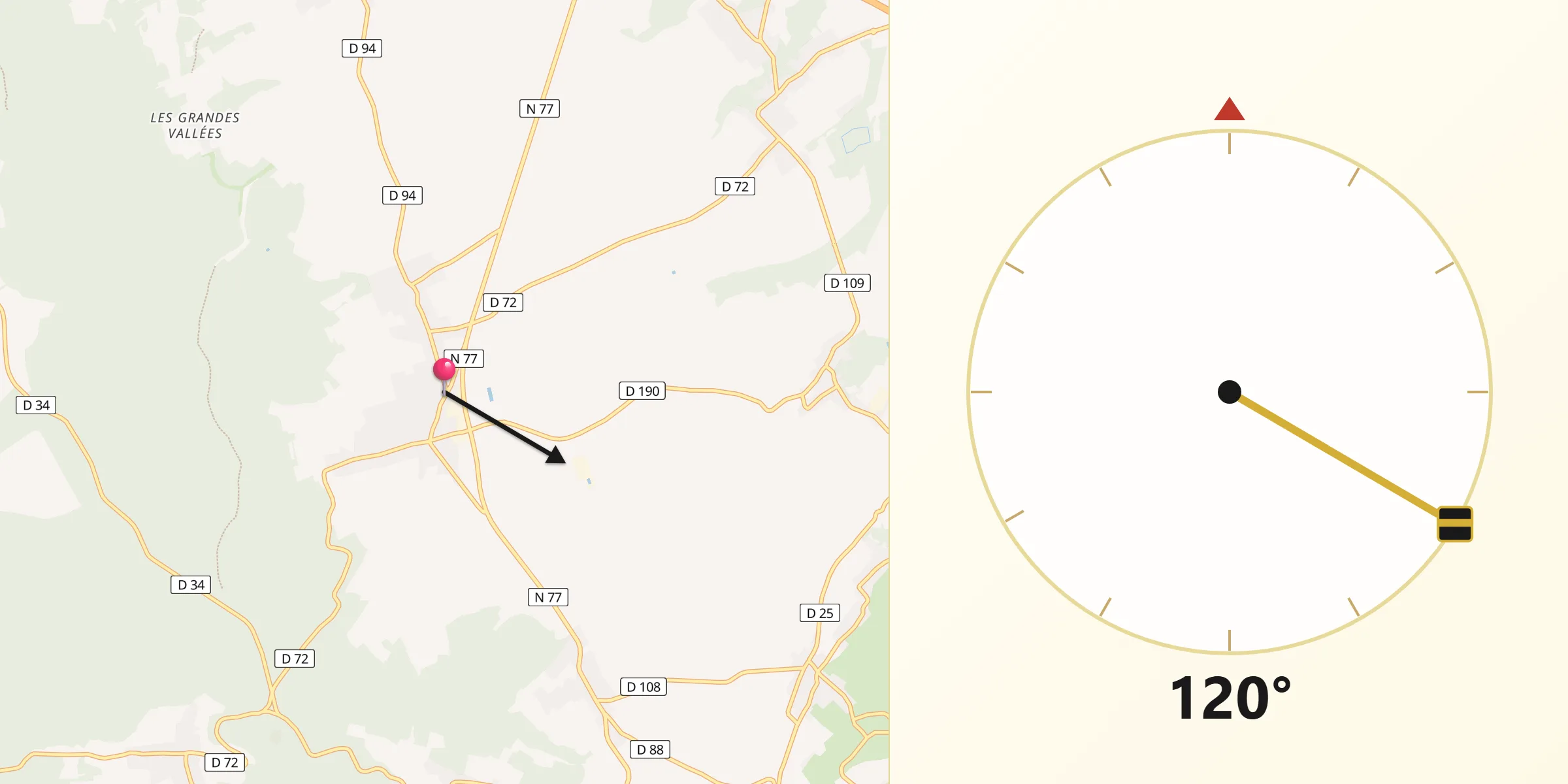 Direction vers la Qibla depuis Bouilly