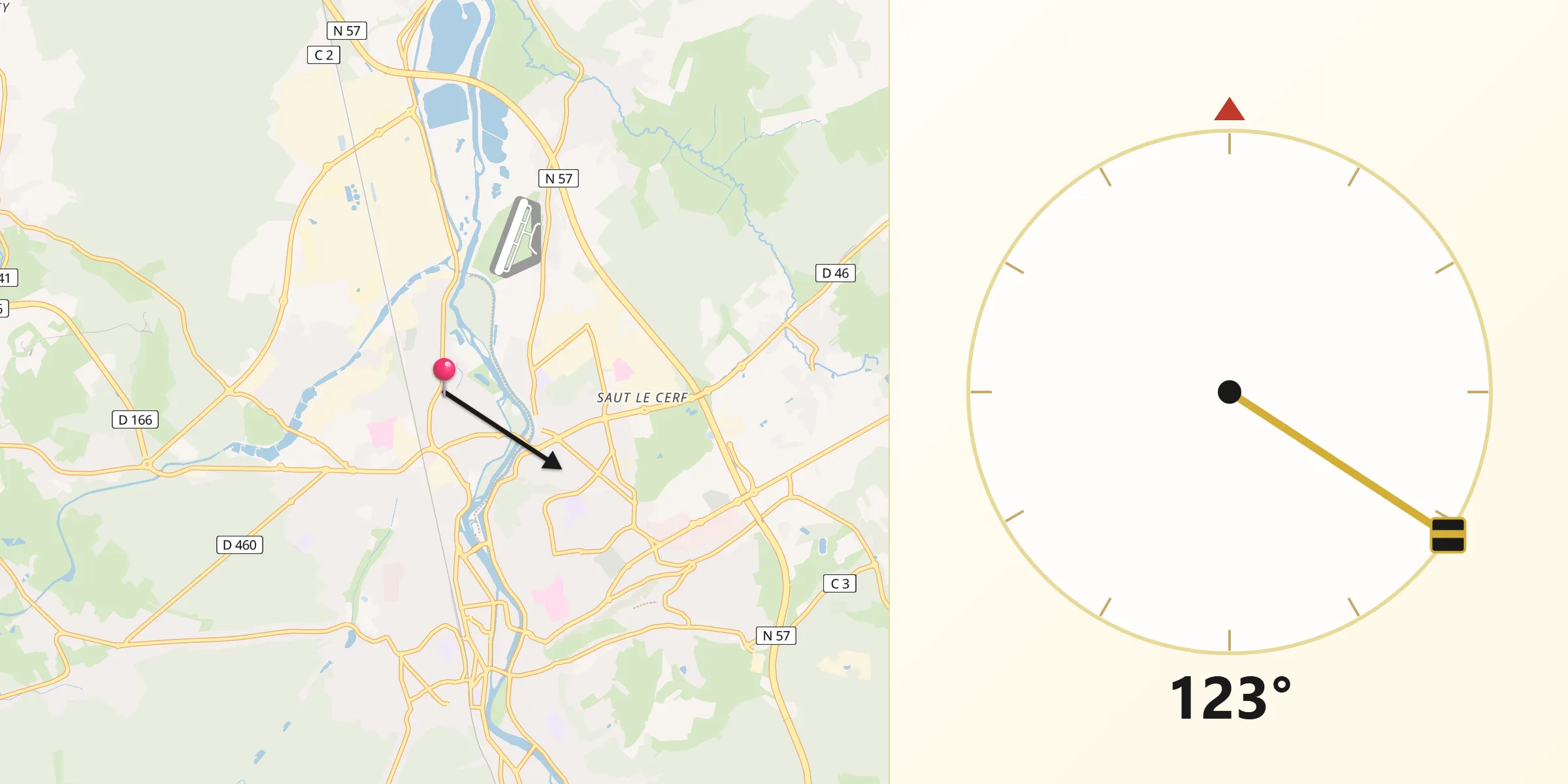 Direction vers la Qibla depuis Golbey