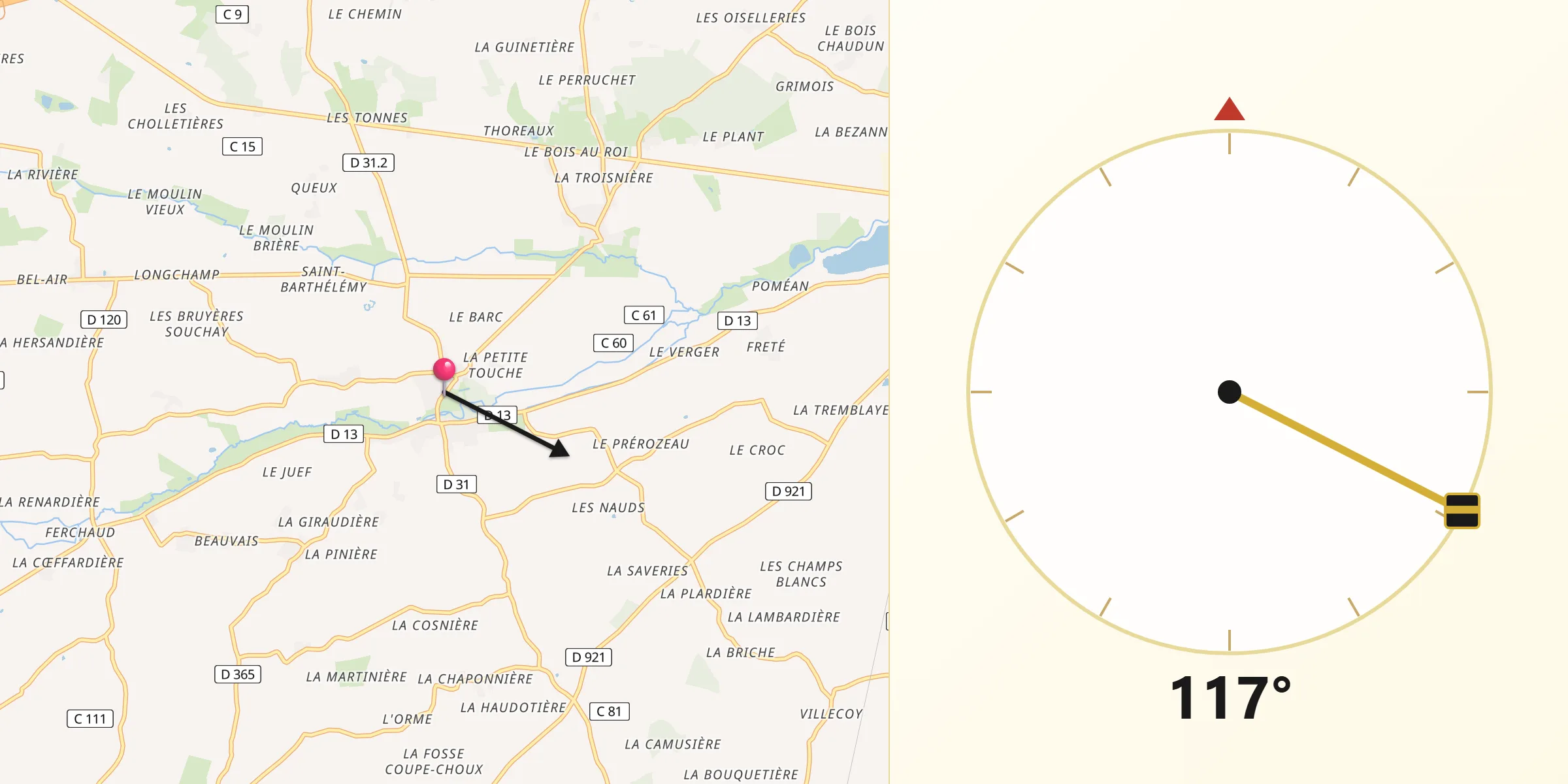 Direction vers la Qibla depuis Unverre