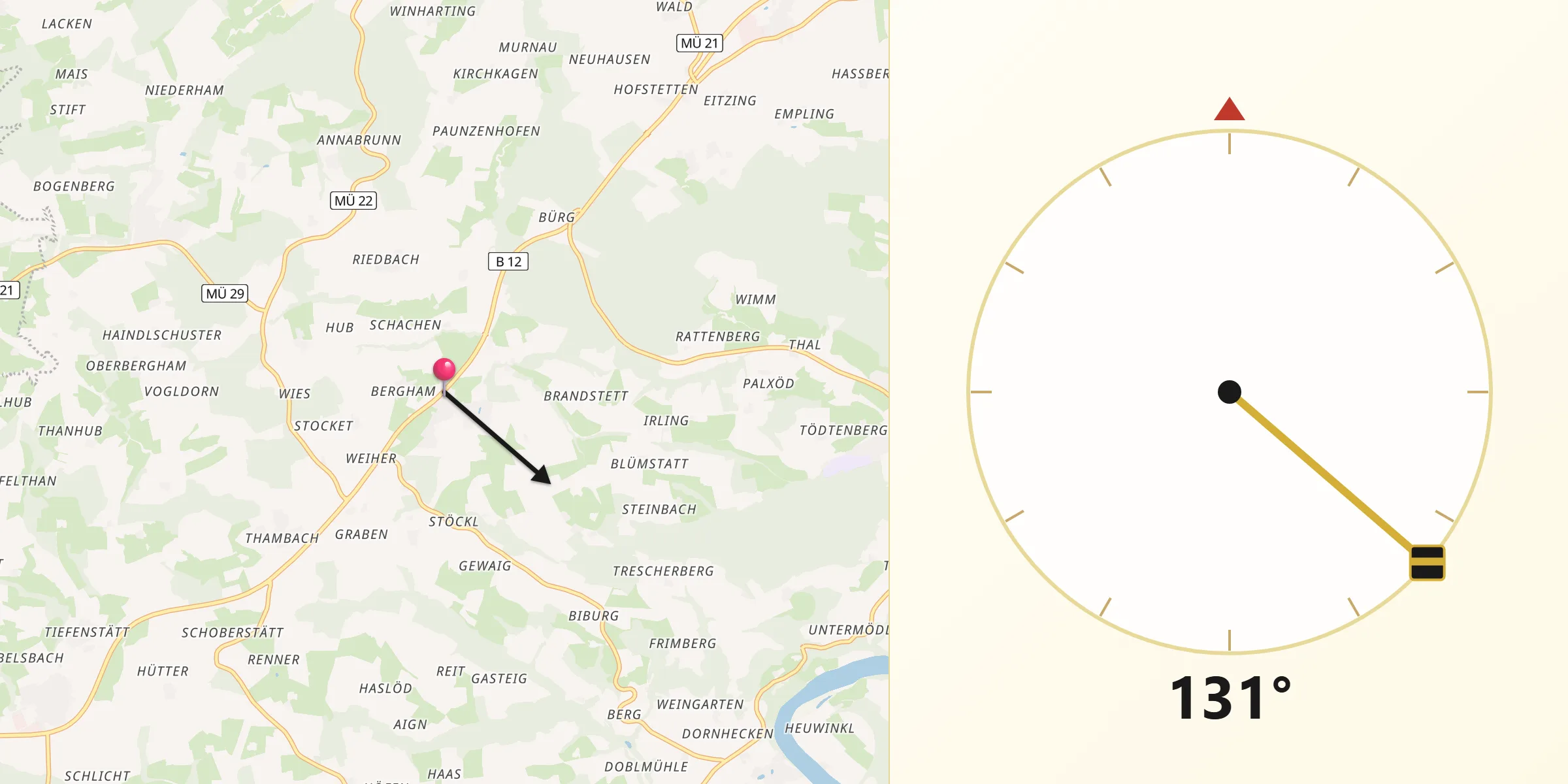 Qibla-Richtung von Reichertsheim