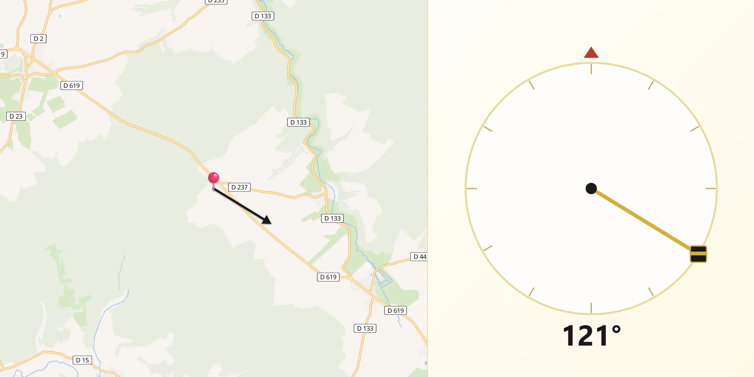 Direction vers la Qibla depuis Juzennecourt