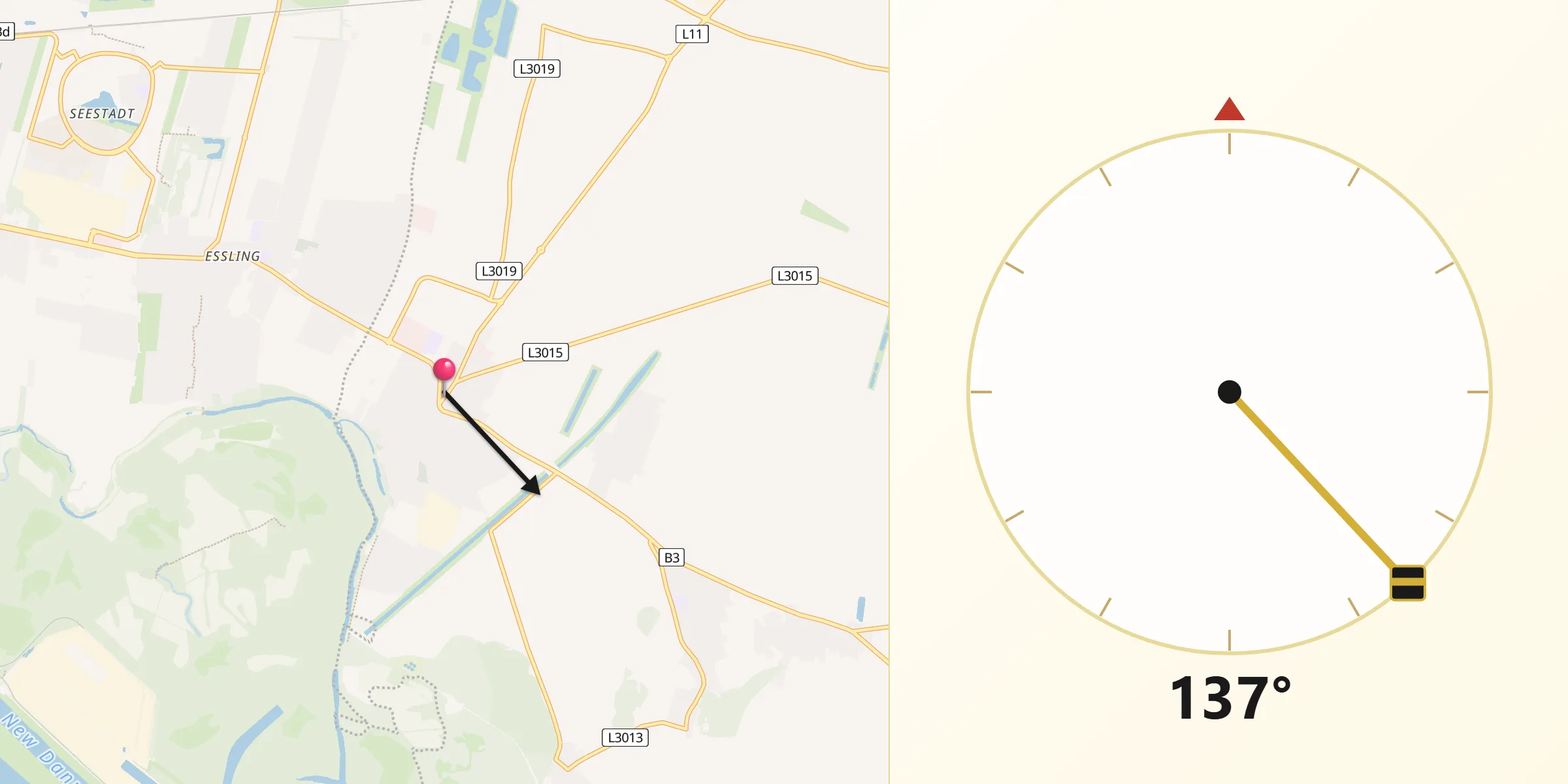 Qibla-Richtung von Groß-Enzersdorf