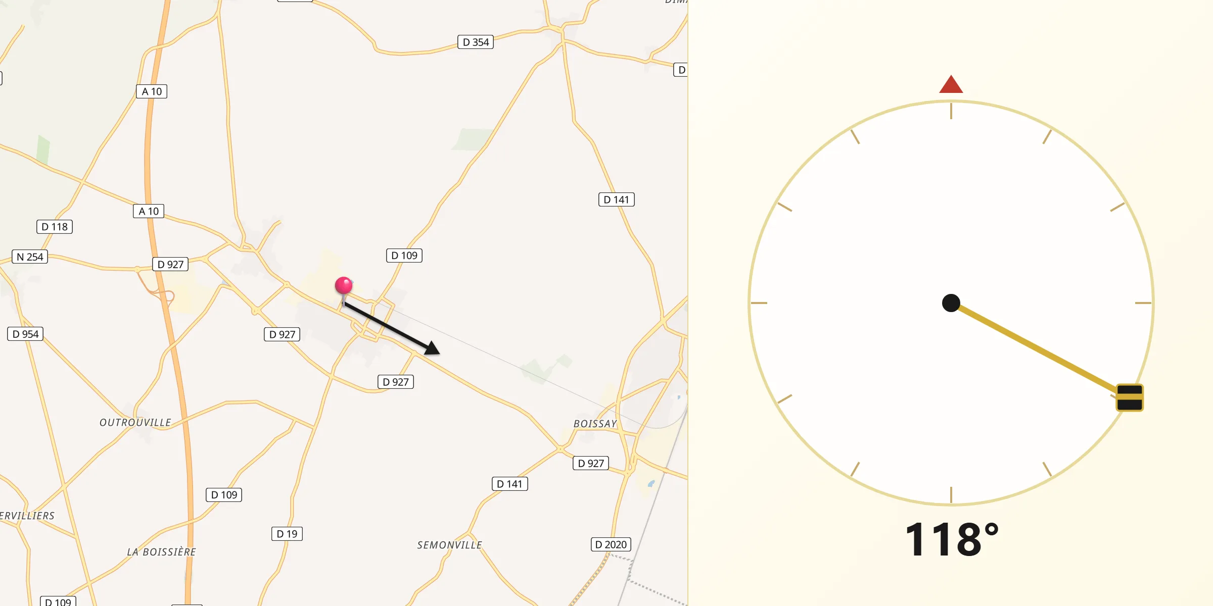 Direction vers la Qibla depuis Janville