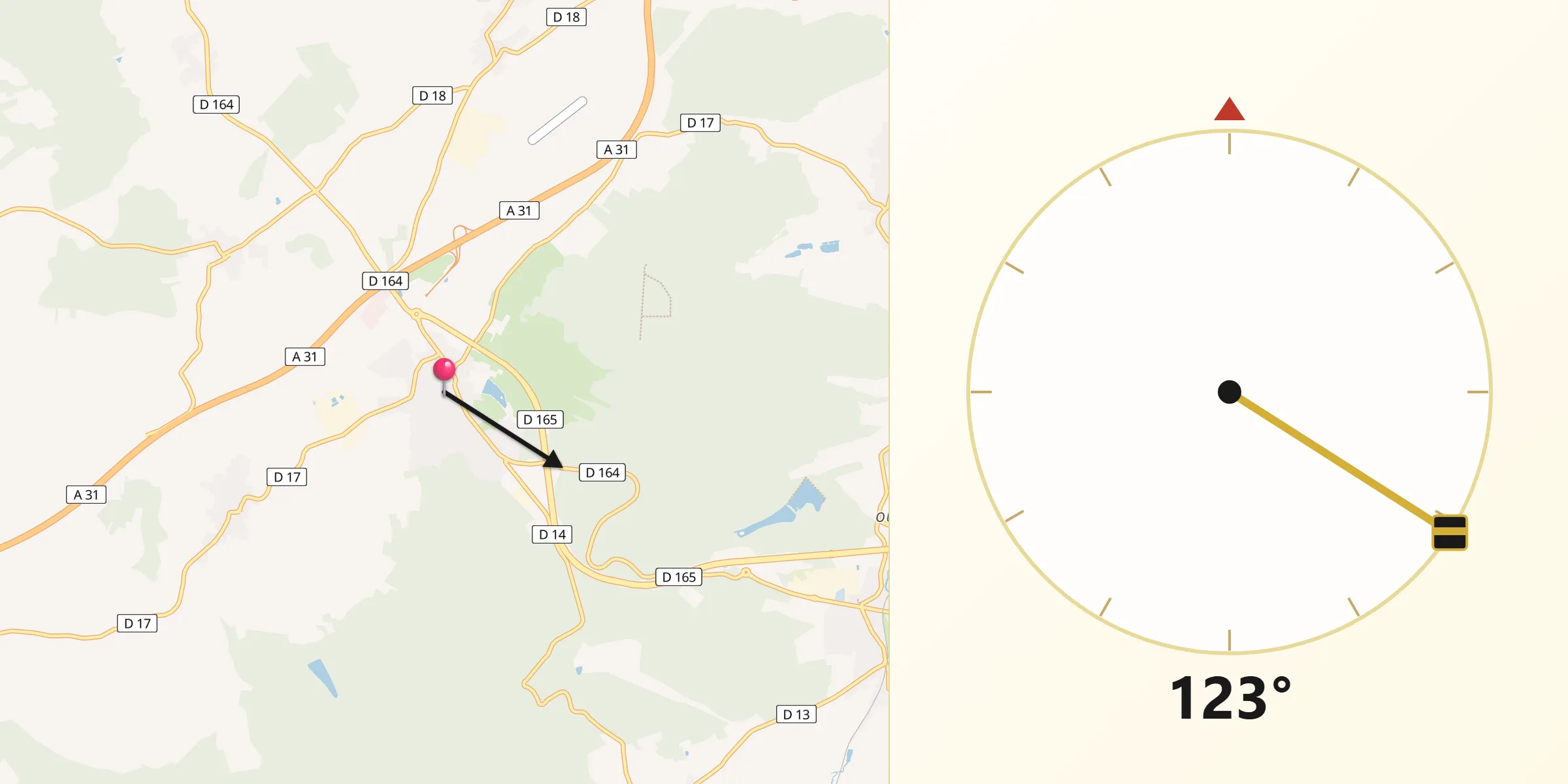 Direction vers la Qibla depuis Bulgnéville