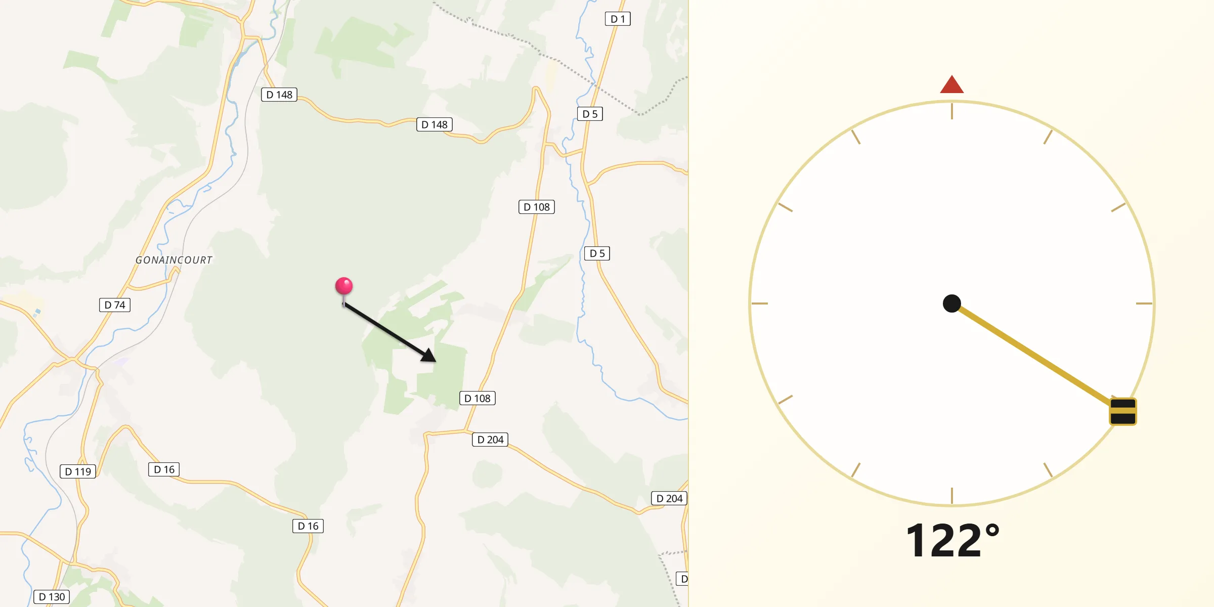 Direction vers la Qibla depuis Vaudrecourt
