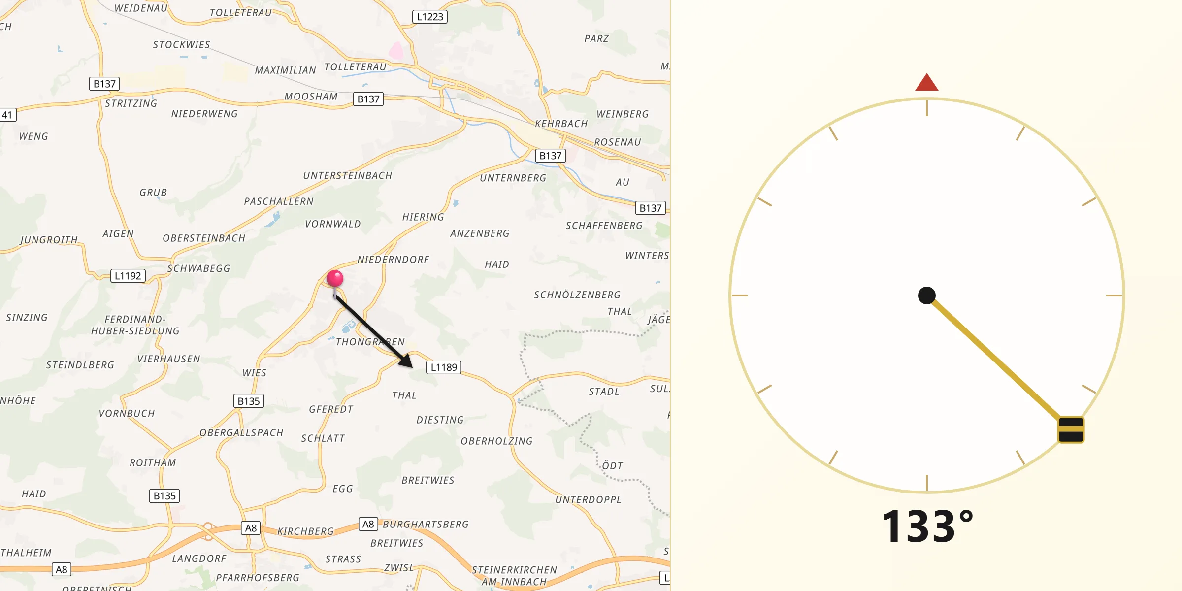 Qibla-Richtung von Gallspach