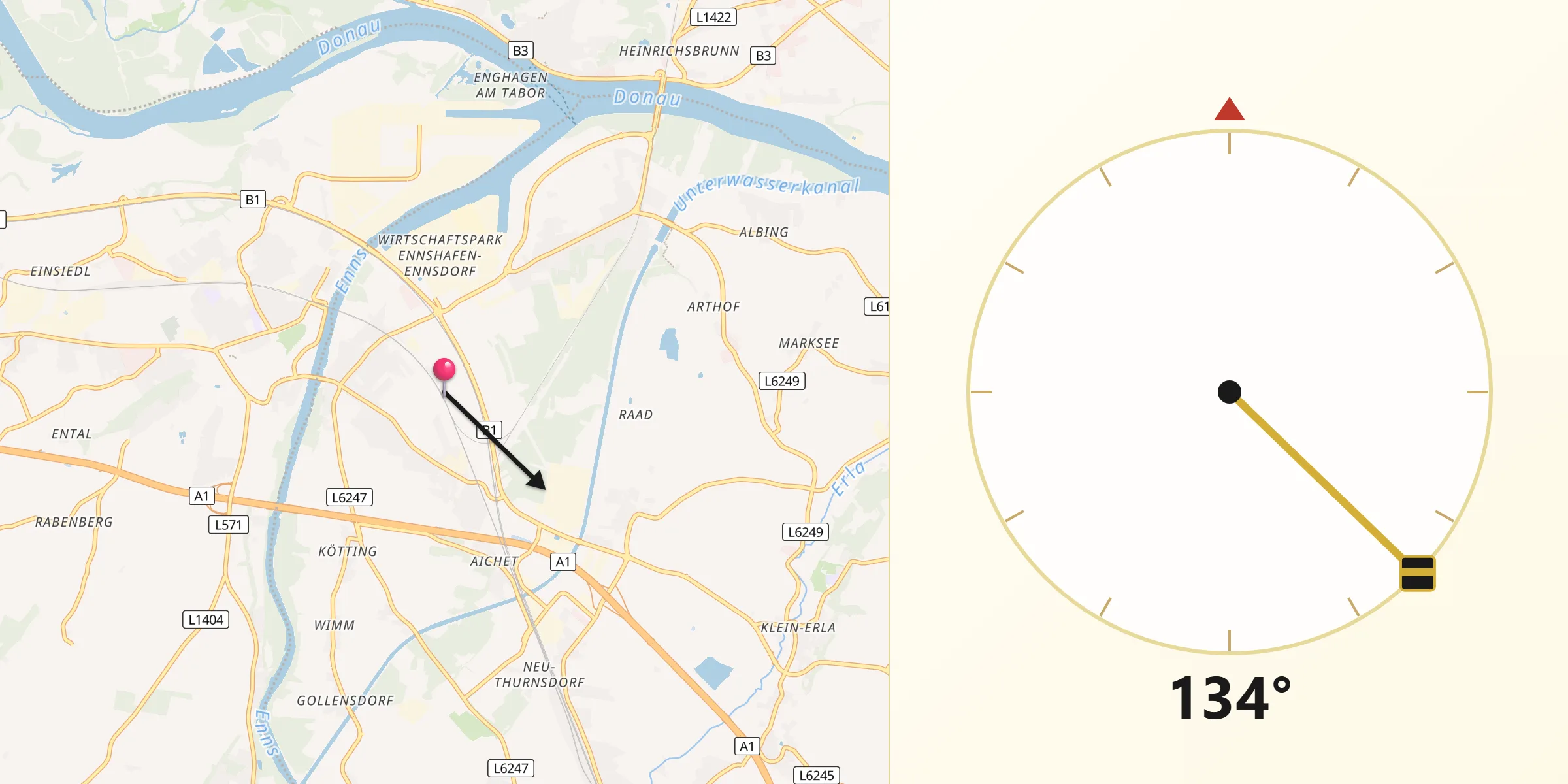 Qibla-Richtung von Ennsdorf