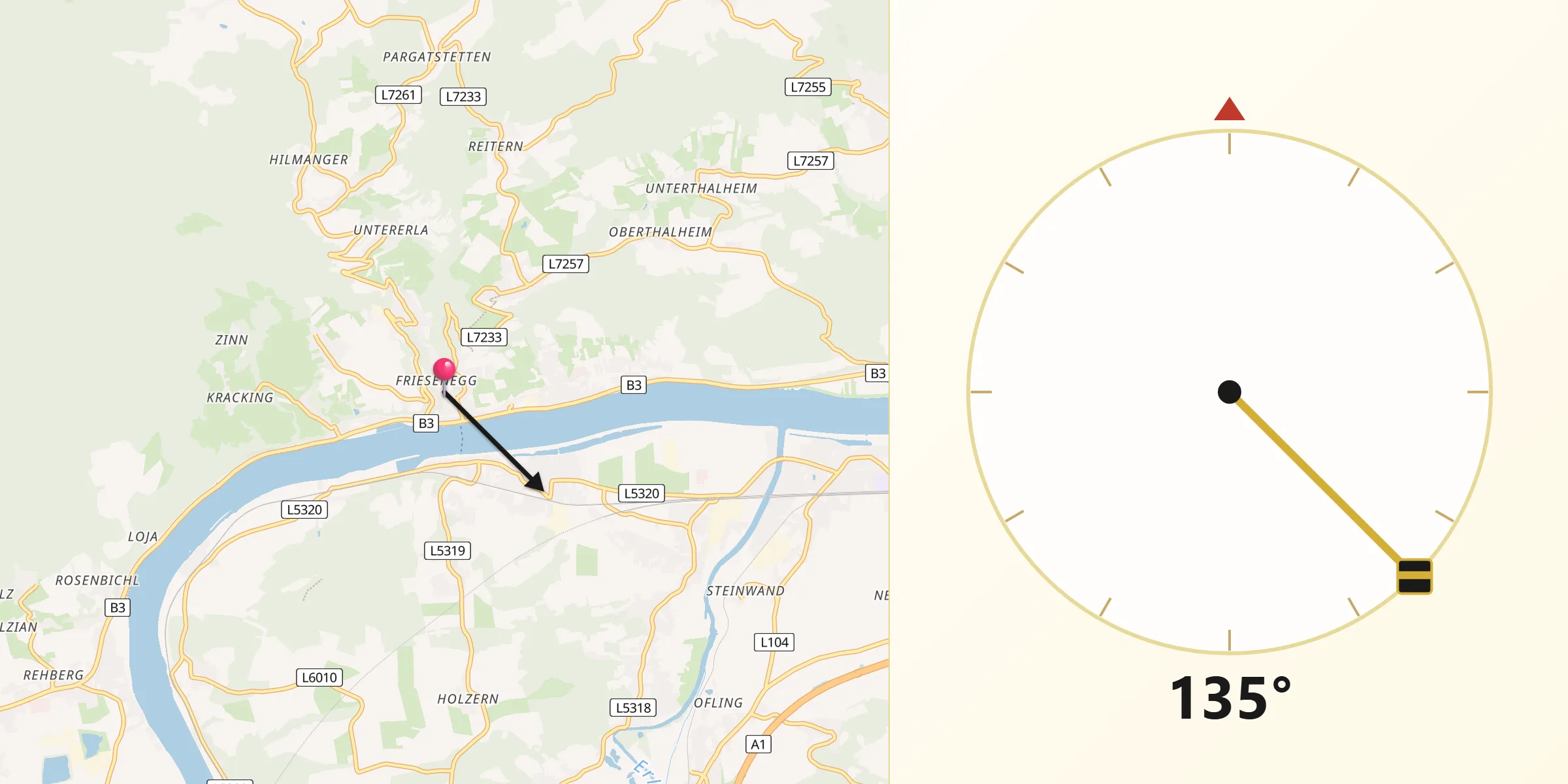 Qibla-Richtung von Marbach an der Donau