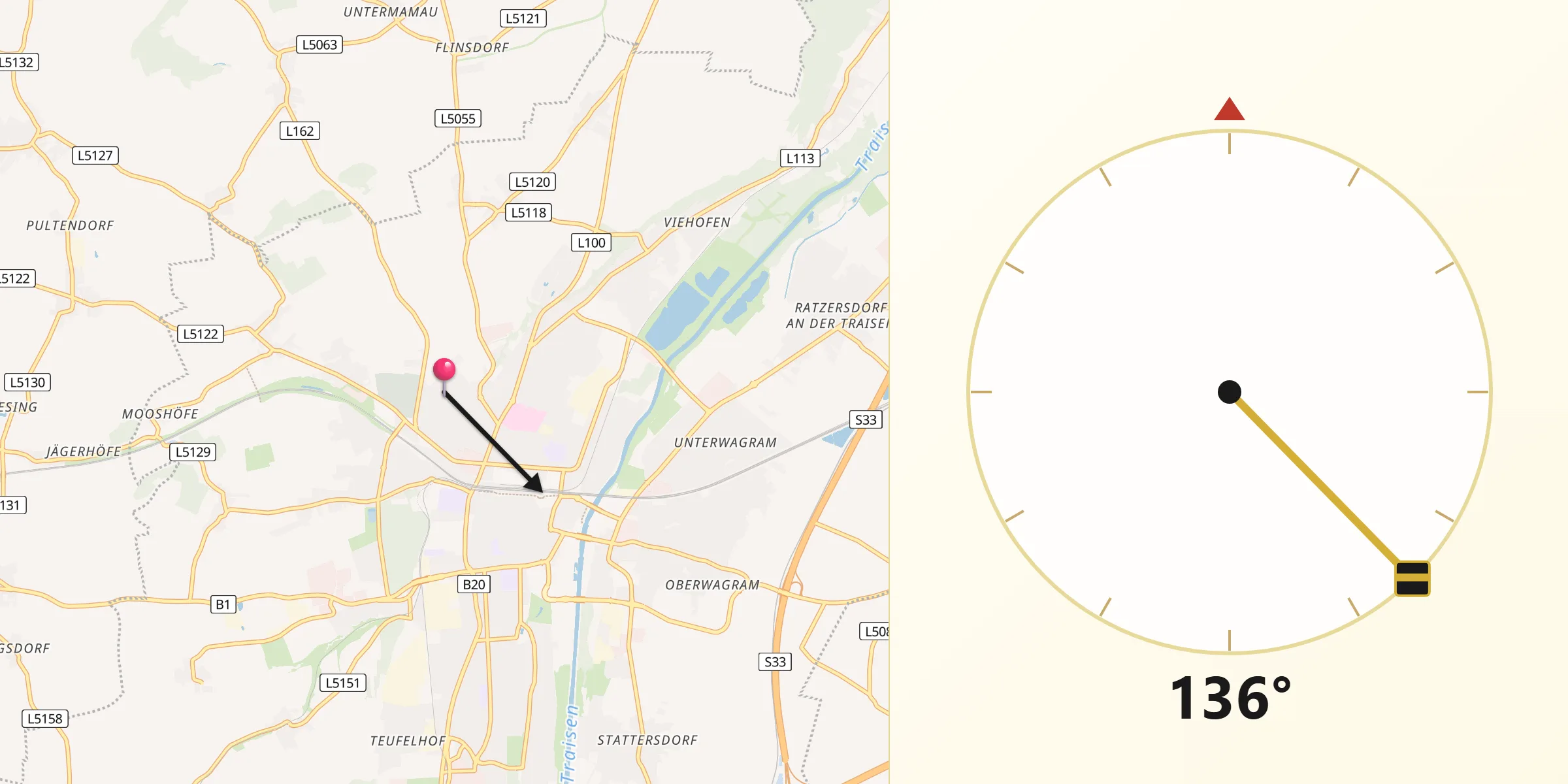 Qibla-Richtung von Viehofen