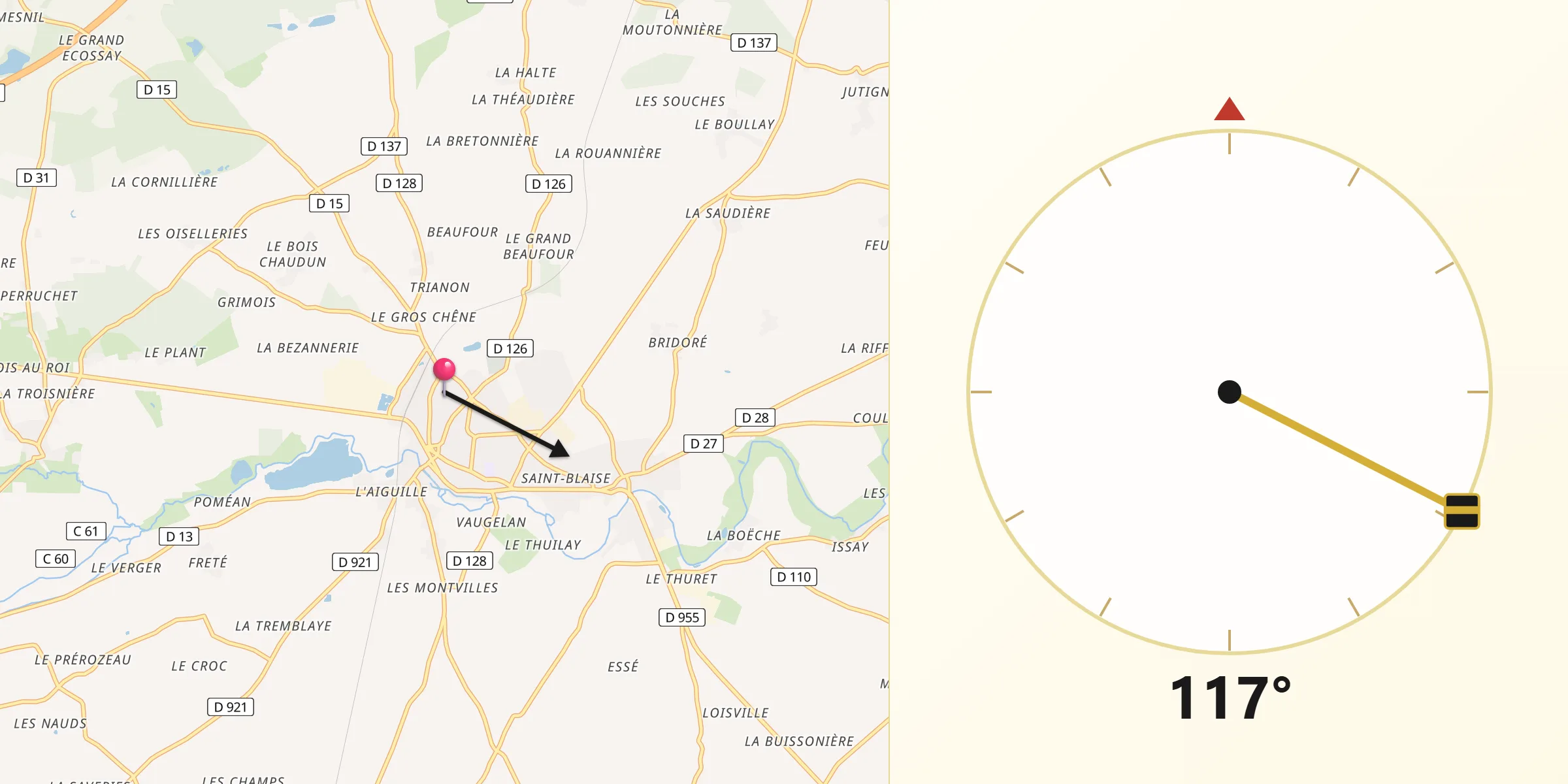 Direction vers la Qibla depuis Brou