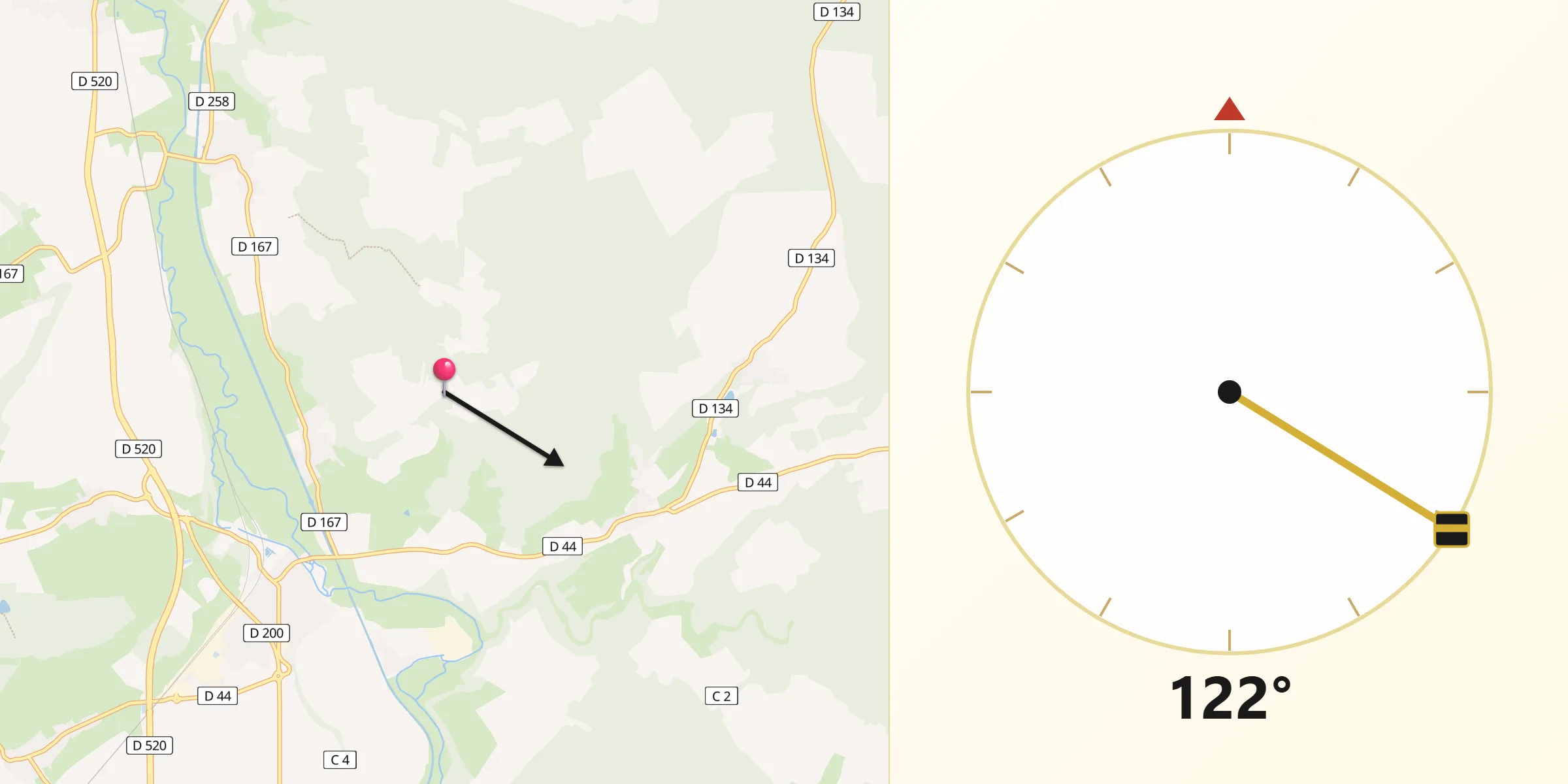 Direction vers la Qibla depuis Chantraines