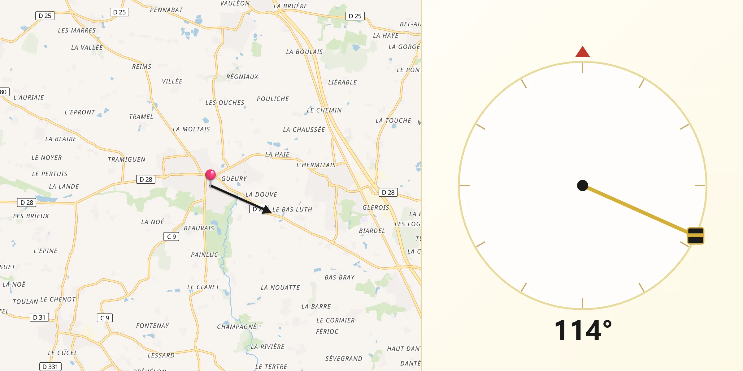 Direction vers la Qibla depuis Gévezé