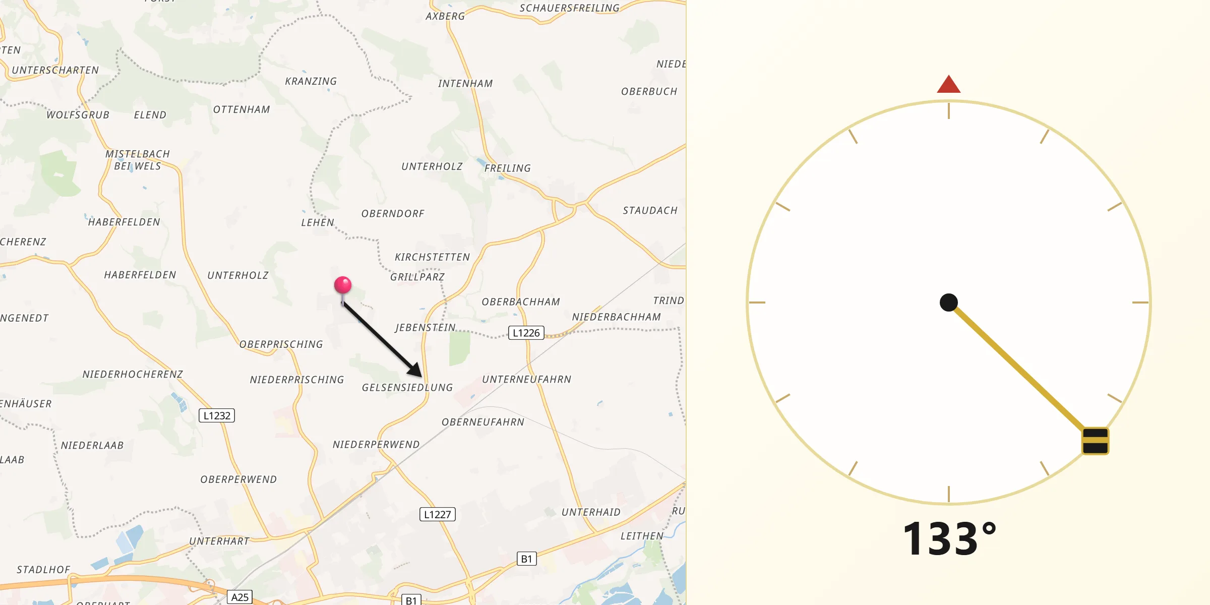Qibla-Richtung von Holzhausen
